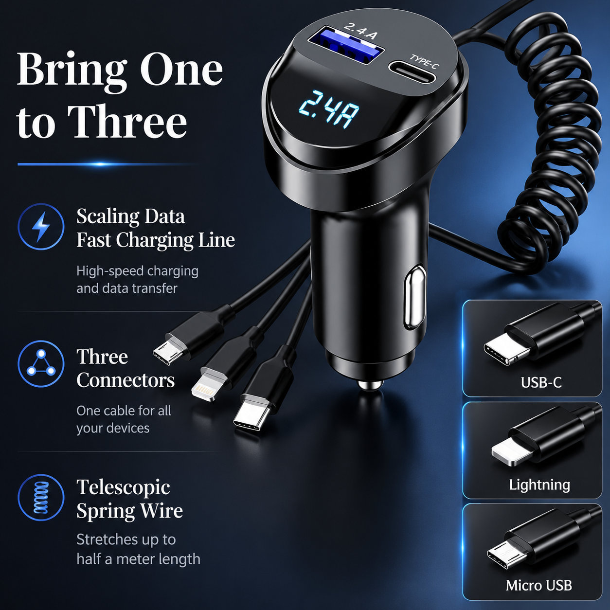 Premium Car Charger USB C Multi Port Fast Charging Adapter 12V Socket Smartphone High Speed Charging Compatible