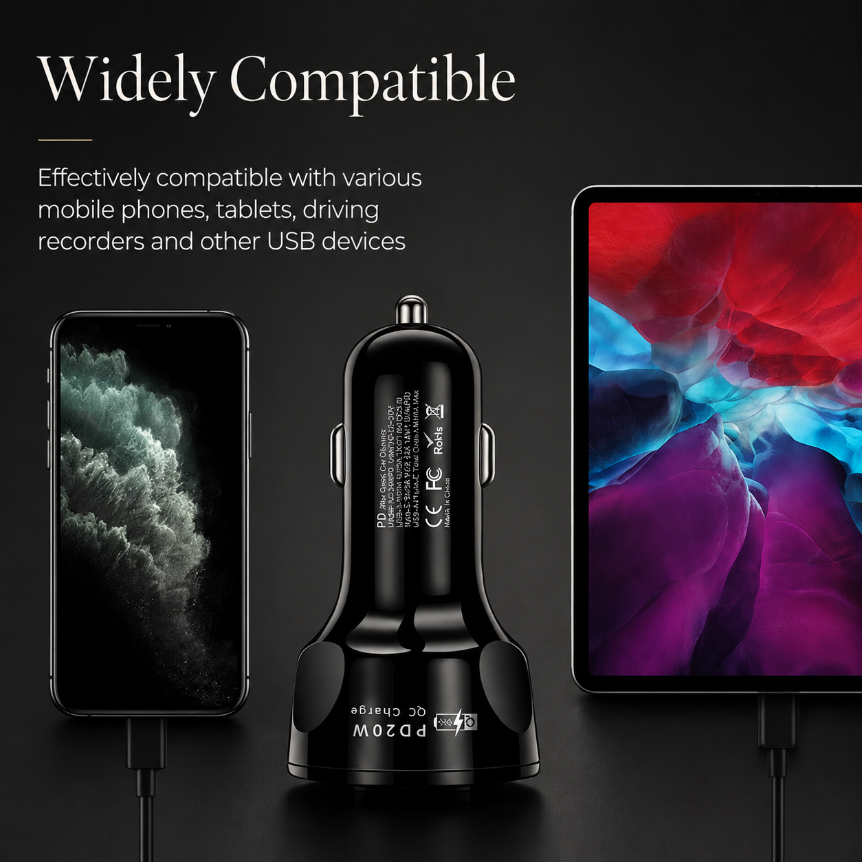 Premium Car Charger USB C Multi Port Fast Charging Adapter 12V Socket Smartphone High Speed Charging Compatible