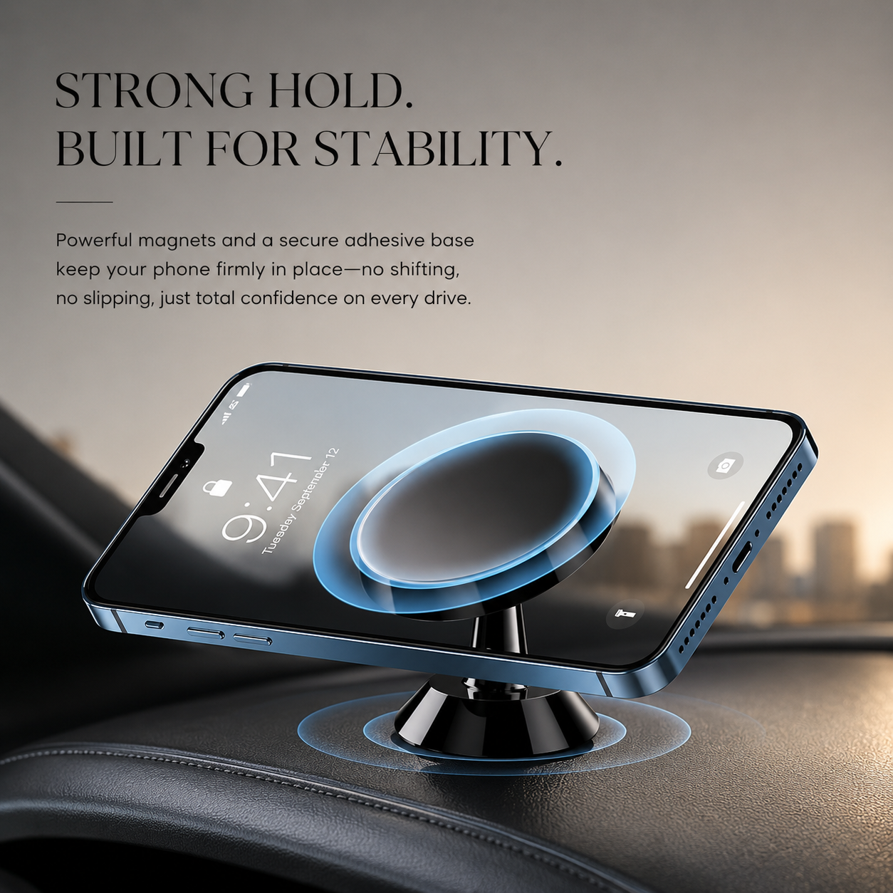 Premium Car Phone Mount Magnetic Dashboard Holder 360 Rotation Secure Grip Smartphone Compatible GPS Mount