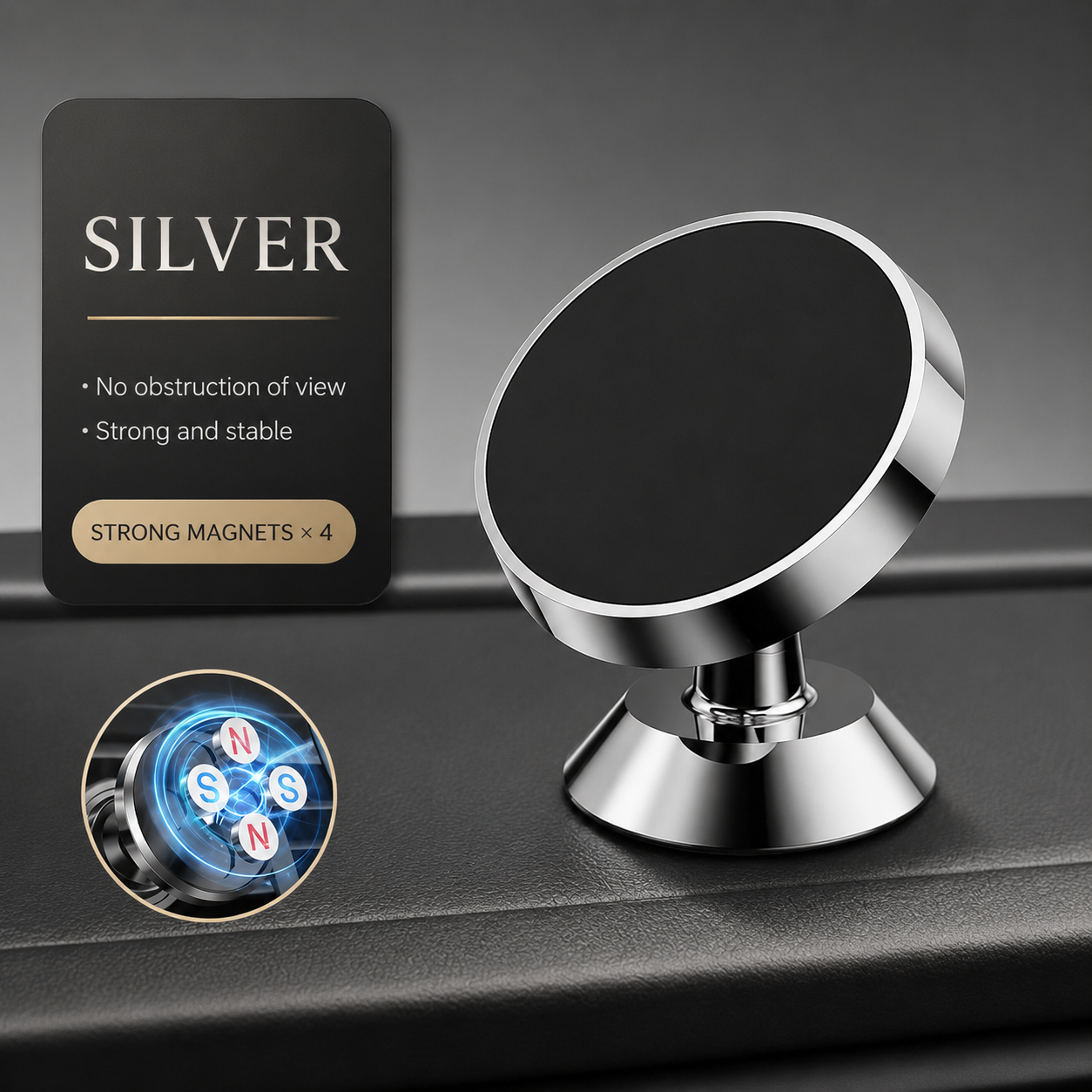 Premium Car Phone Mount Magnetic Dashboard Holder 360 Rotation Secure Grip Smartphone Compatible GPS Mount