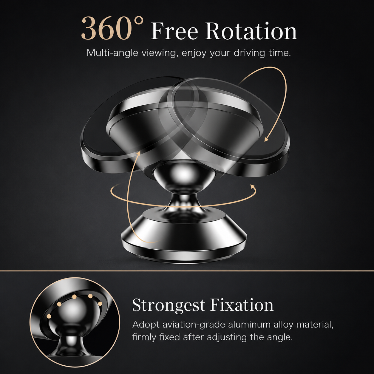 Premium Car Phone Mount Magnetic Dashboard Holder 360 Rotation Secure Grip Smartphone Compatible GPS Mount