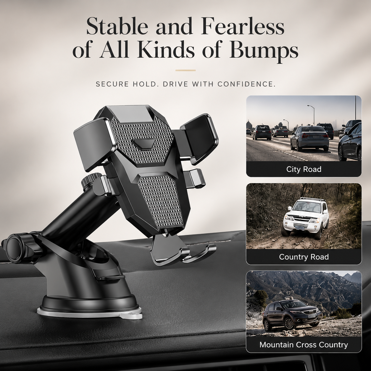 Premium Car Phone Mount Suction Cup Dashboard Windshield Holder 360 Rotation Secure Grip Smartphone Stand Compatible