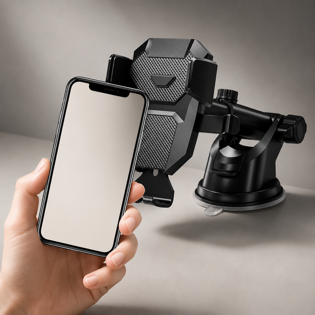 Premium Car Phone Mount Suction Cup Dashboard Windshield Holder 360 Rotation Secure Grip Smartphone Stand Compatible