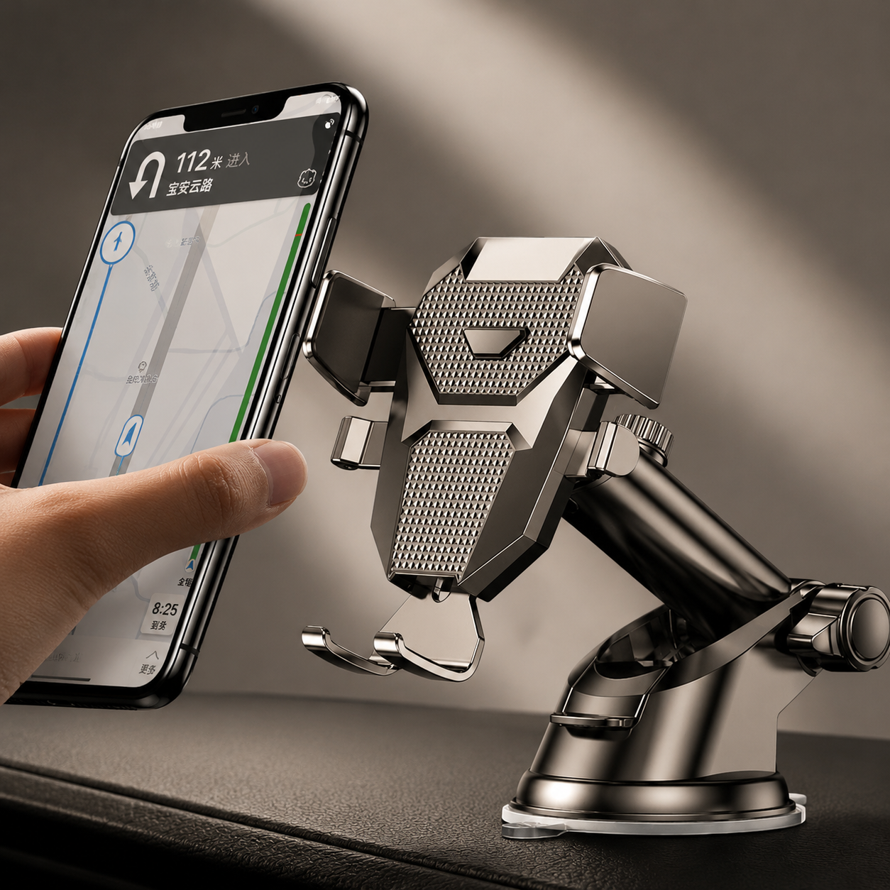 Premium Car Phone Mount Suction Cup Dashboard Windshield Holder 360 Rotation Secure Grip Smartphone Stand Compatible