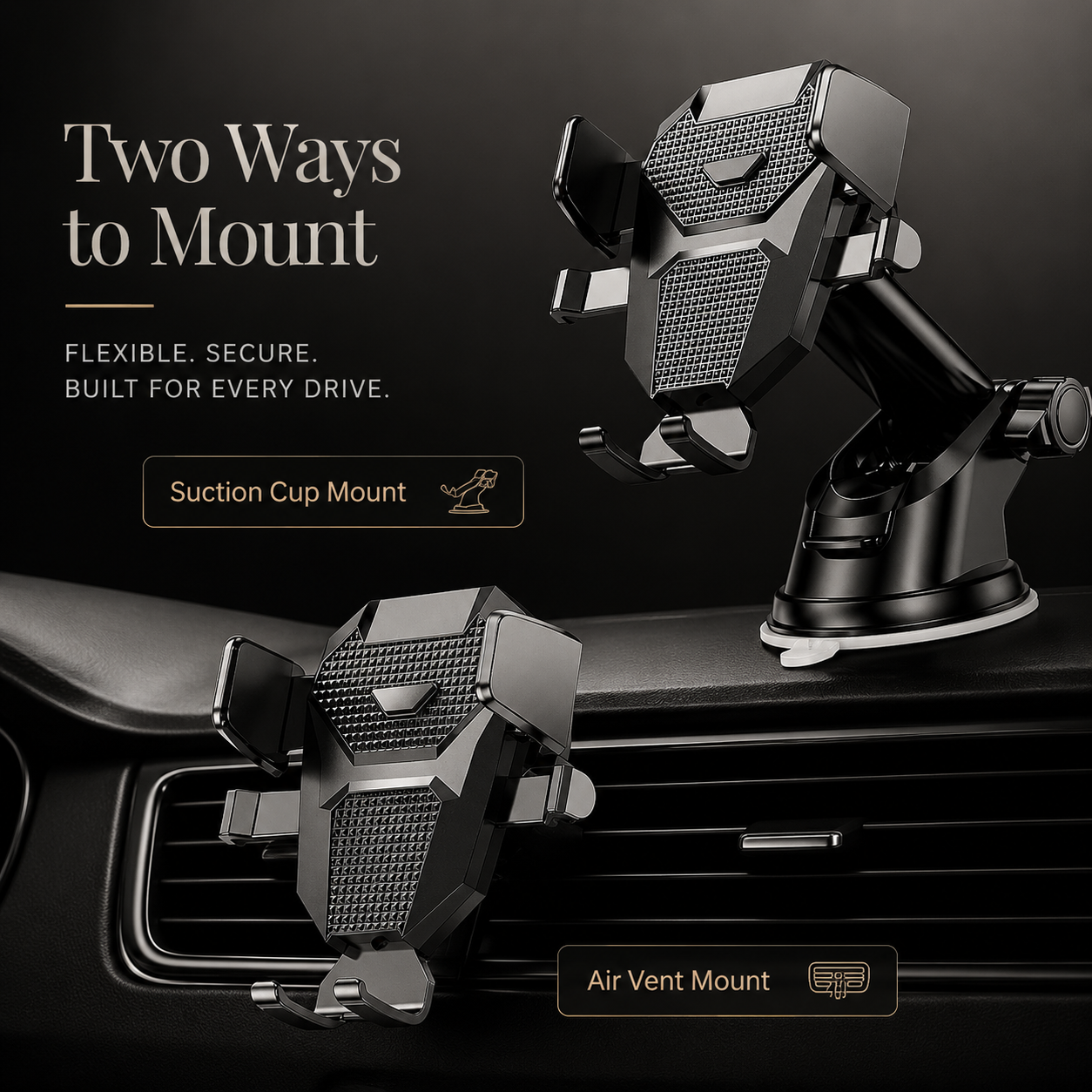 Premium Car Phone Mount Suction Cup Dashboard Windshield Holder 360 Rotation Secure Grip Smartphone Stand Compatible