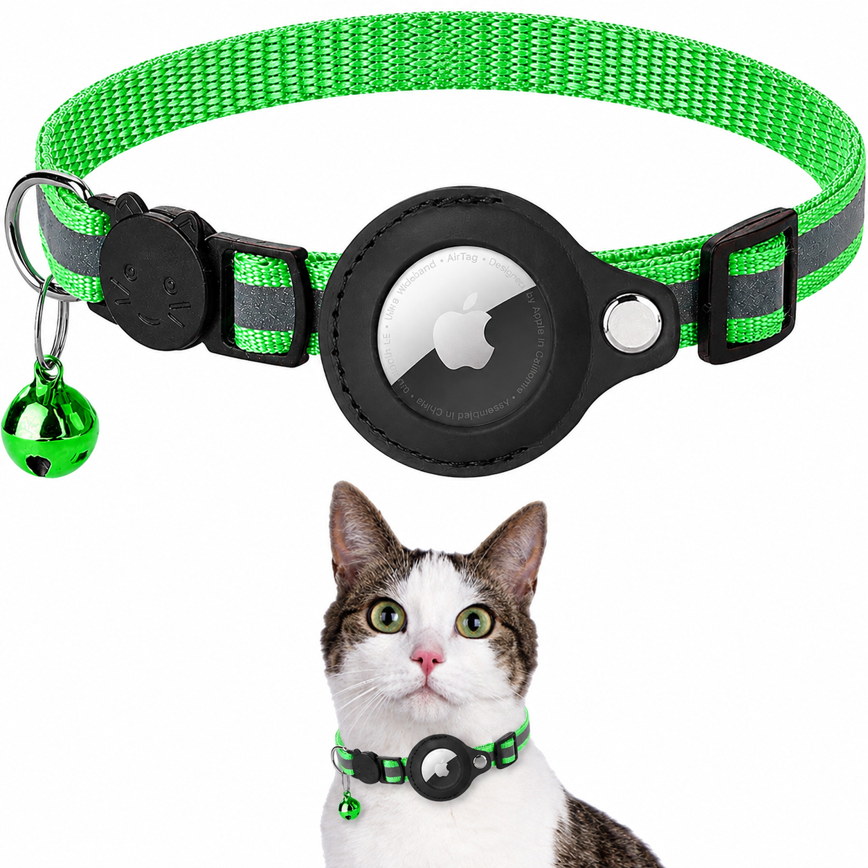 Premium Cat Collar AirTag Holder Reflective Adjustable Pet Collar Detachable Bell Lightweight Secure Fit Design