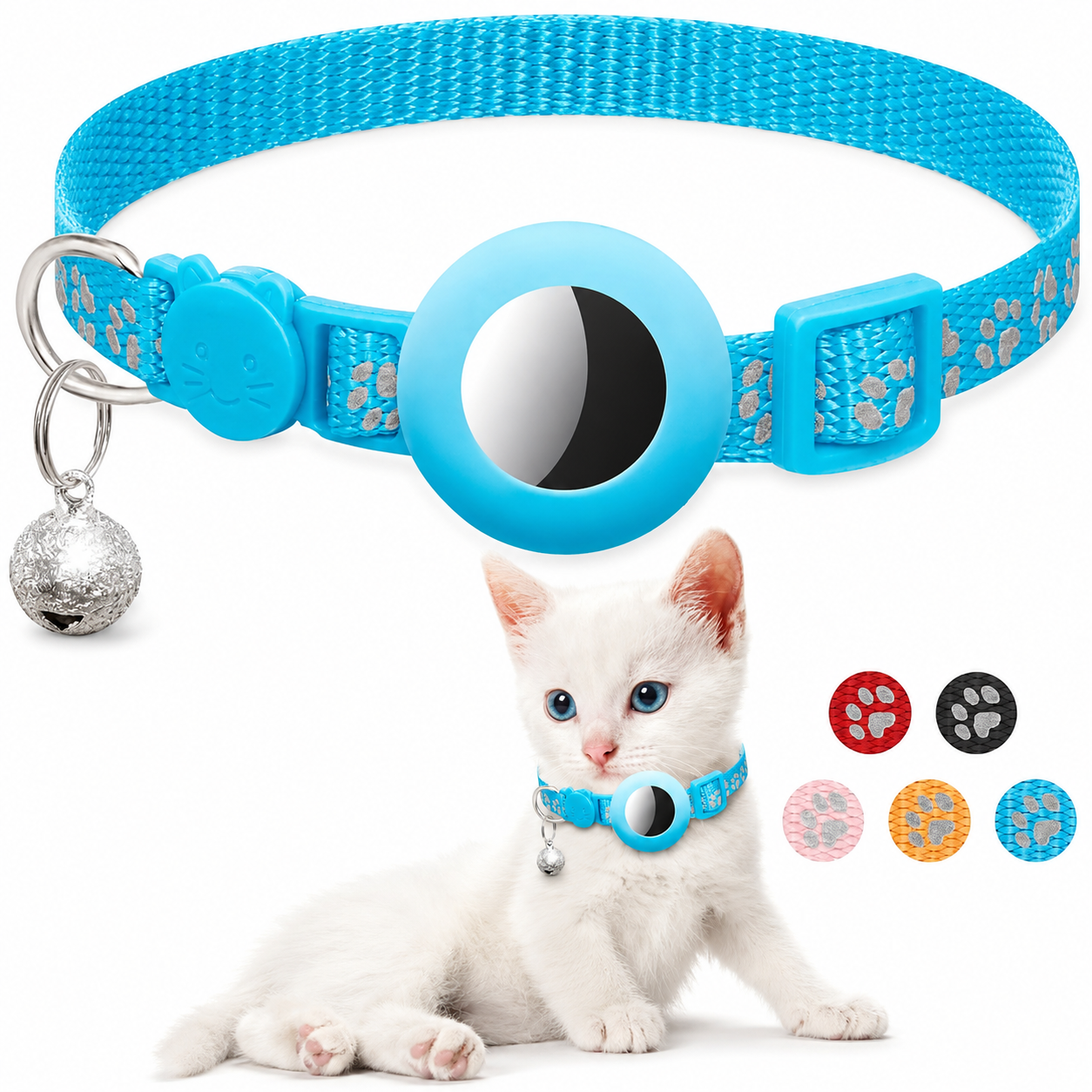 Premium Cat Collar AirTag Holder Reflective Adjustable Pet Collar Detachable Bell Lightweight Secure Fit Design