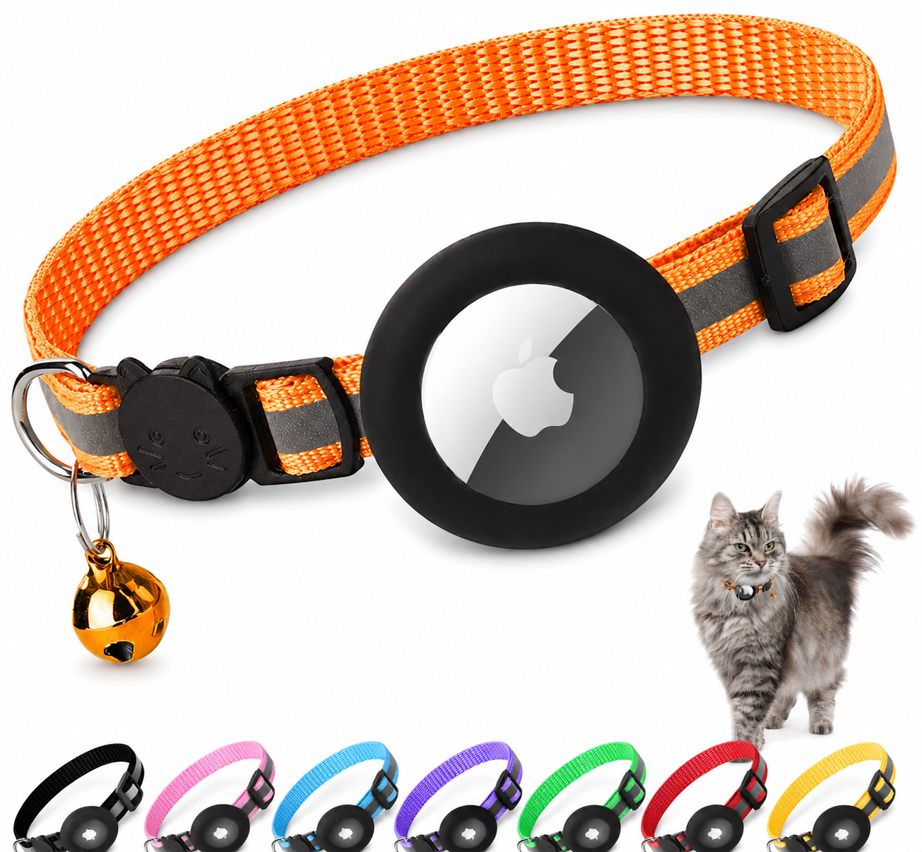 Premium Cat Collar AirTag Holder Reflective Adjustable Pet Collar Detachable Bell Lightweight Secure Fit Design