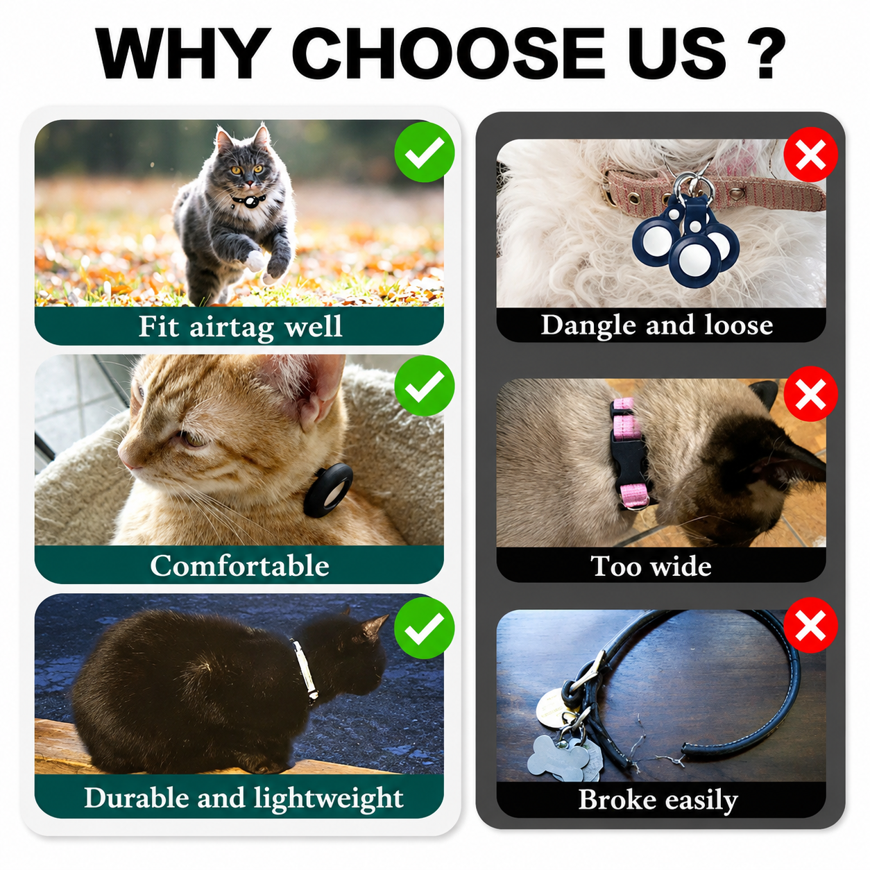Premium Cat Collar AirTag Holder Reflective Adjustable Pet Collar Detachable Bell Lightweight Secure Fit Design