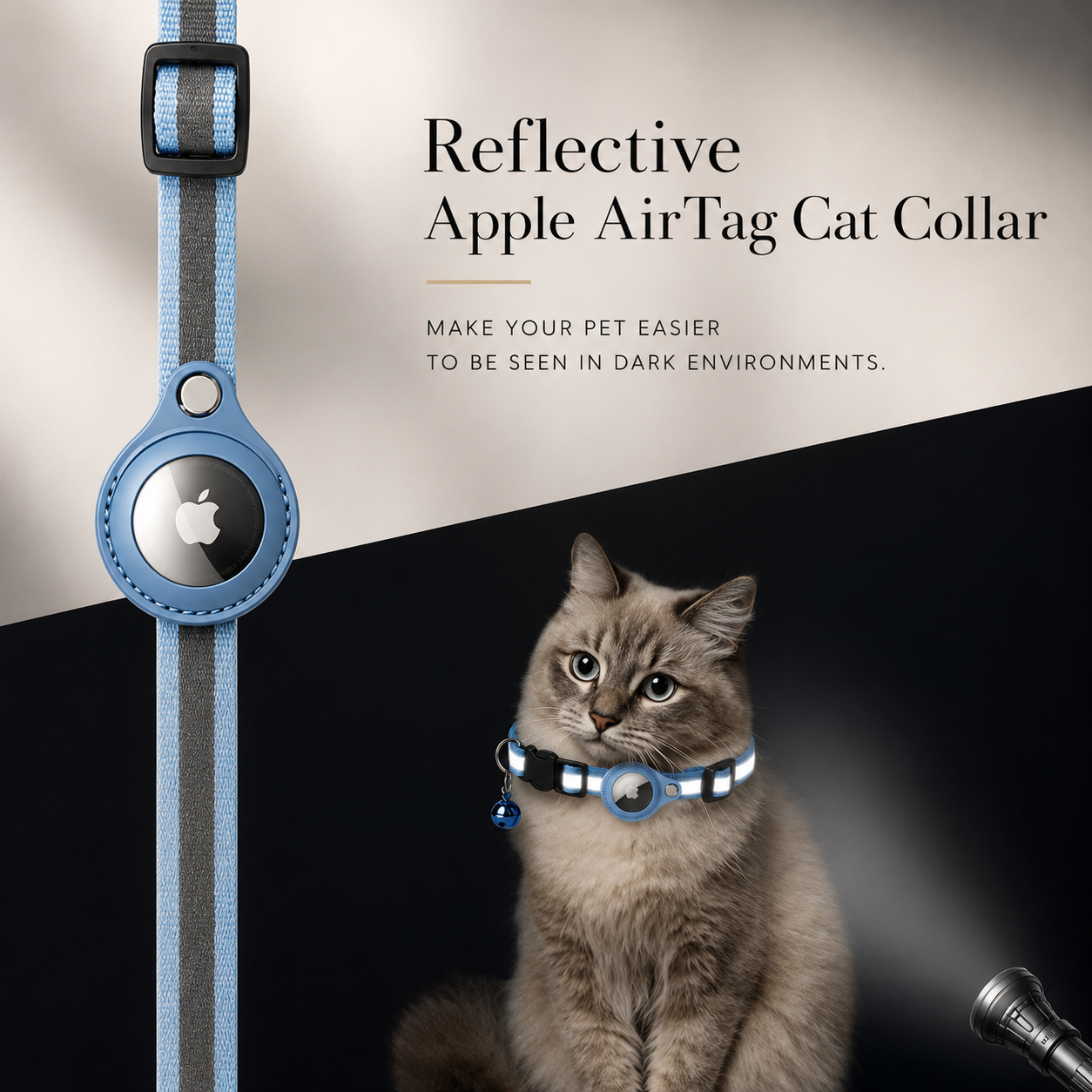 Premium Cat Collar AirTag Holder Reflective Adjustable Pet Collar Detachable Bell Lightweight Secure Fit Design
