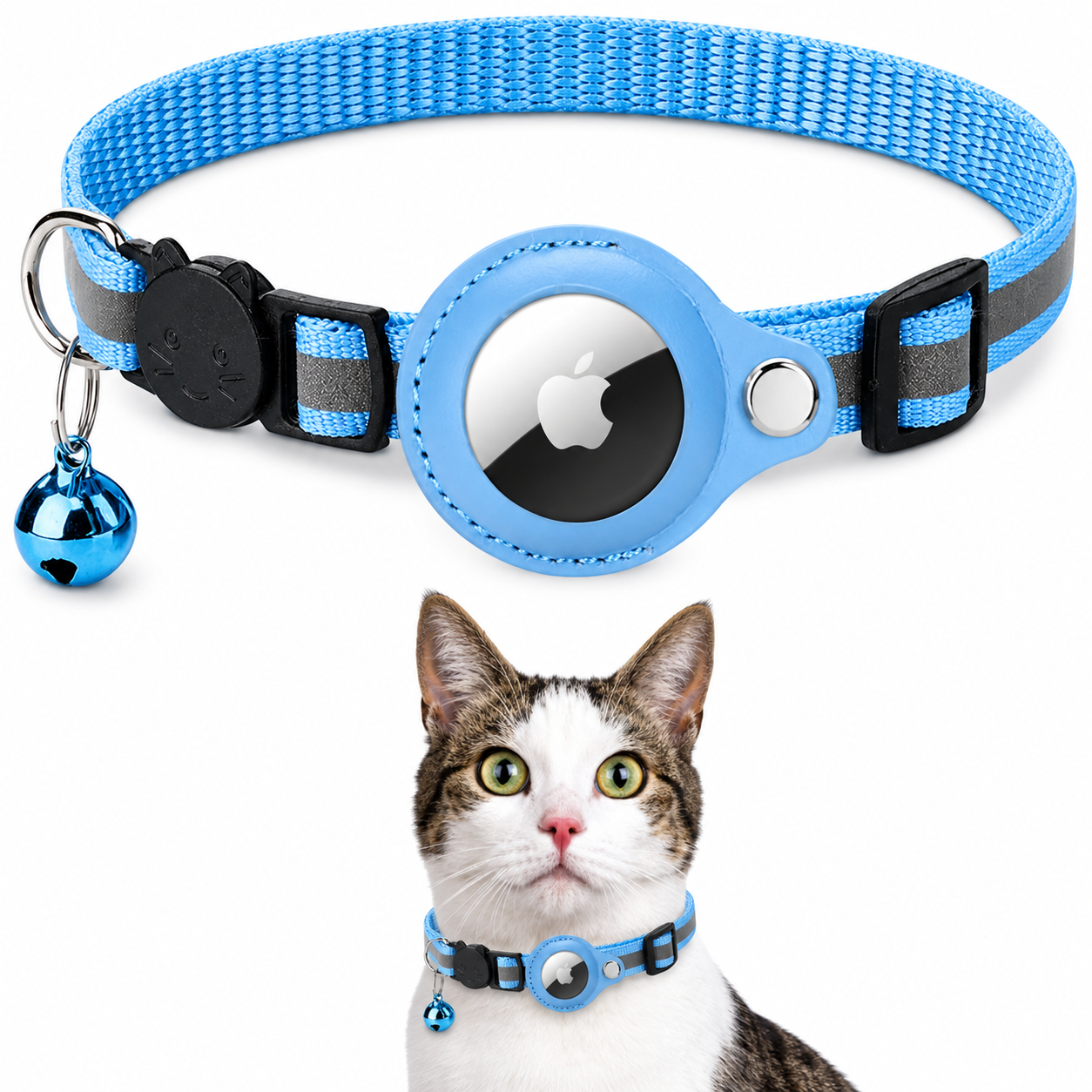 Premium Cat Collar AirTag Holder Reflective Adjustable Pet Collar Detachable Bell Lightweight Secure Fit Design