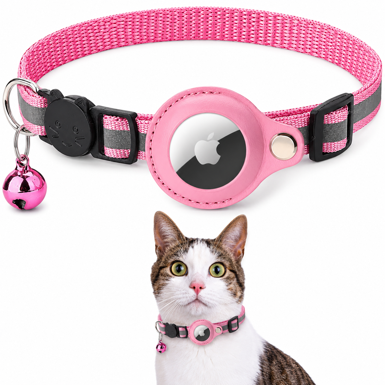 Premium Cat Collar AirTag Holder Reflective Adjustable Pet Collar Detachable Bell Lightweight Secure Fit Design