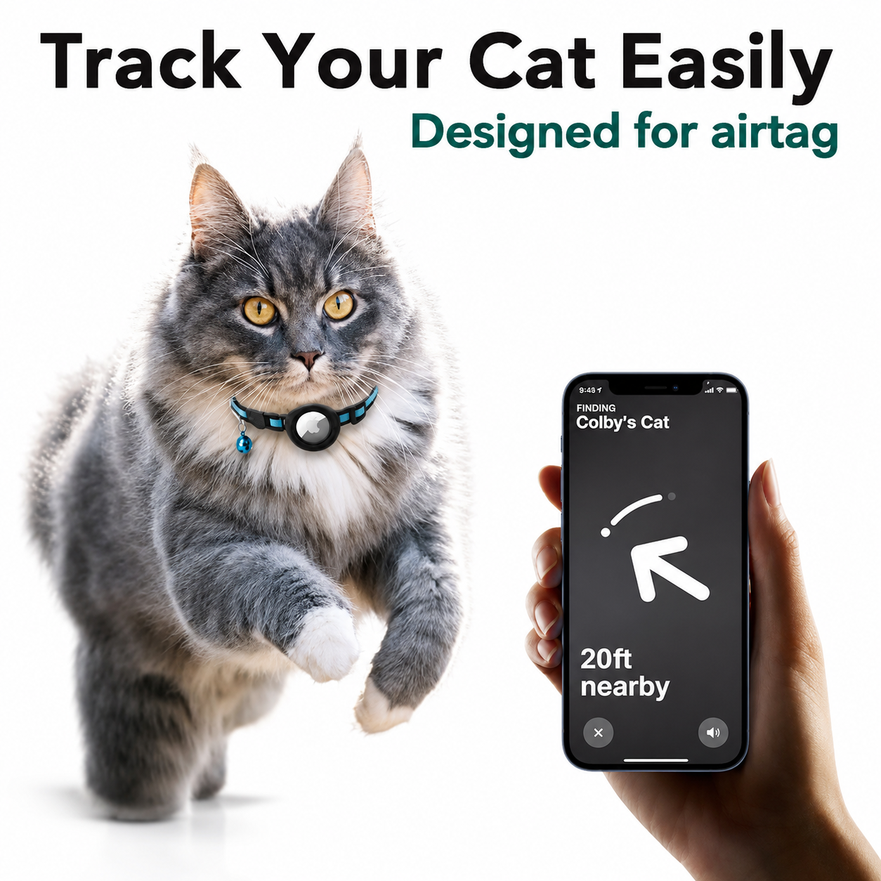 Premium Cat Collar AirTag Holder Reflective Adjustable Pet Collar Detachable Bell Lightweight Secure Fit Design