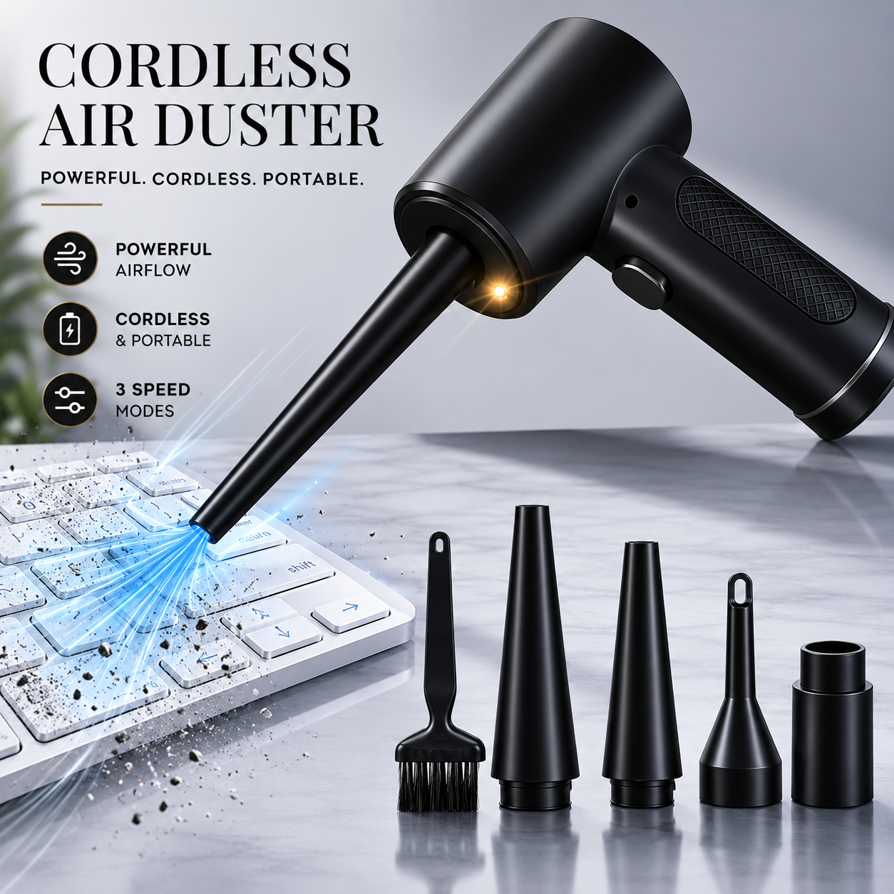 Premium Electric Air Duster Cordless Compressed Air Blower Keyboard Cleaner LED Light Reusable Cleaning Tool Portable Dust Remover