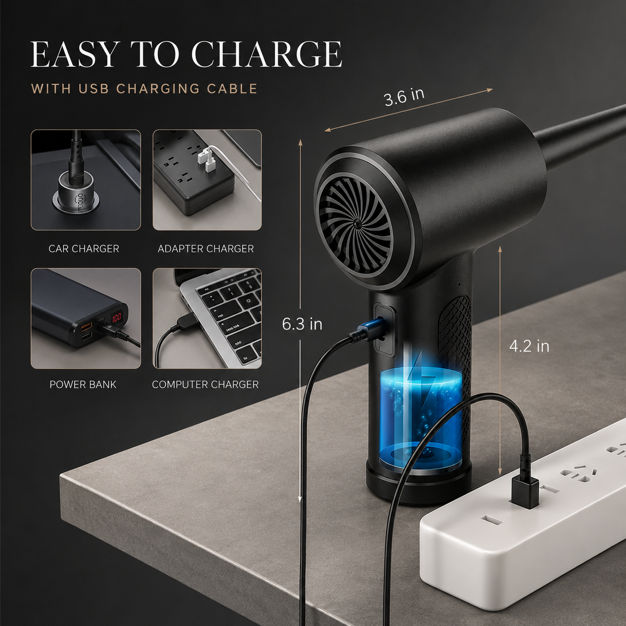 Premium Electric Air Duster Cordless Compressed Air Blower Keyboard Cleaner LED Light Reusable Cleaning Tool Portable Dust Remover