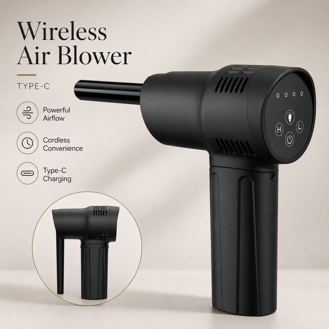 Premium Electric Air Duster Cordless Compressed Air Blower Keyboard Cleaner LED Light Reusable Cleaning Tool Portable Dust Remover