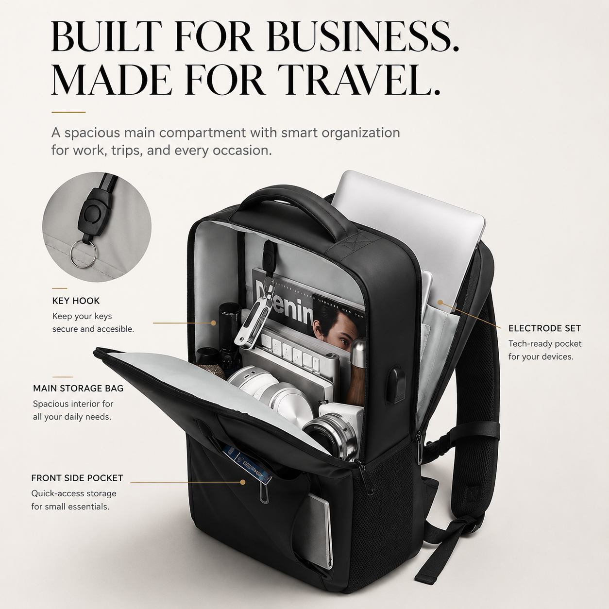 Premium Laptop Backpack Waterproof Expandable USB Charging Business Travel Bag Large Capacity 13 To 17 Inch Laptop Compatible