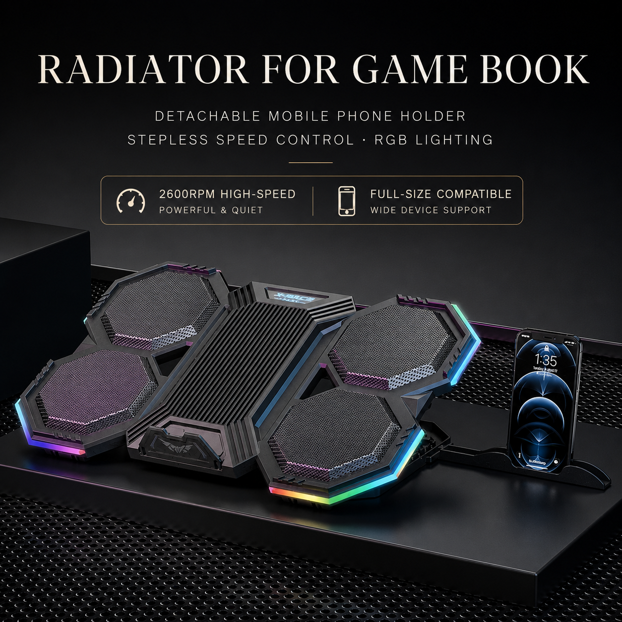 Premium Laptop Cooling Pad RGB 6 Fan Adjustable Stand Gaming Notebook Cooler Ergonomic Heat Dissipation Support