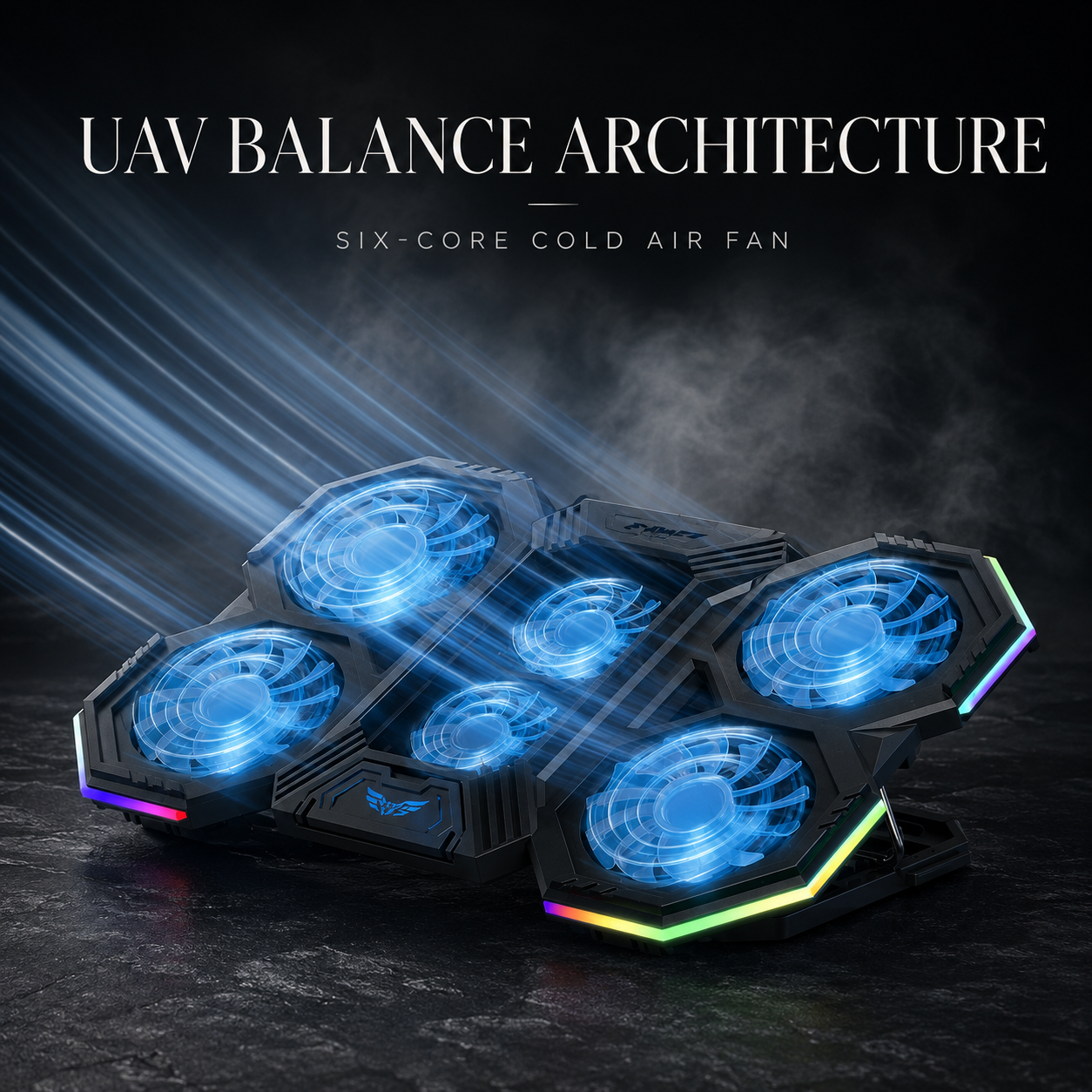 Premium Laptop Cooling Pad RGB 6 Fan Adjustable Stand Gaming Notebook Cooler Ergonomic Heat Dissipation Support