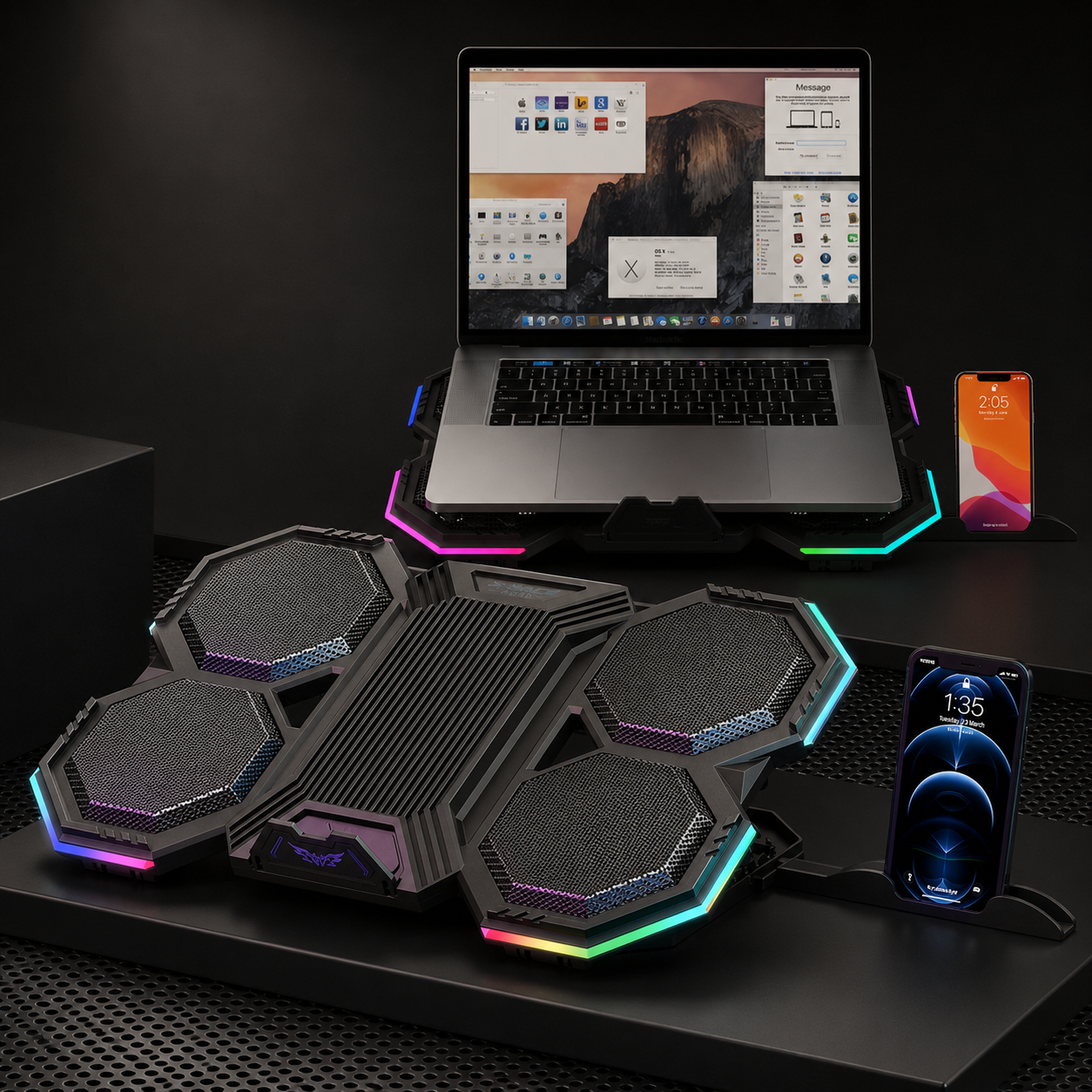 Premium Laptop Cooling Pad RGB 6 Fan Adjustable Stand Gaming Notebook Cooler Ergonomic Heat Dissipation Support