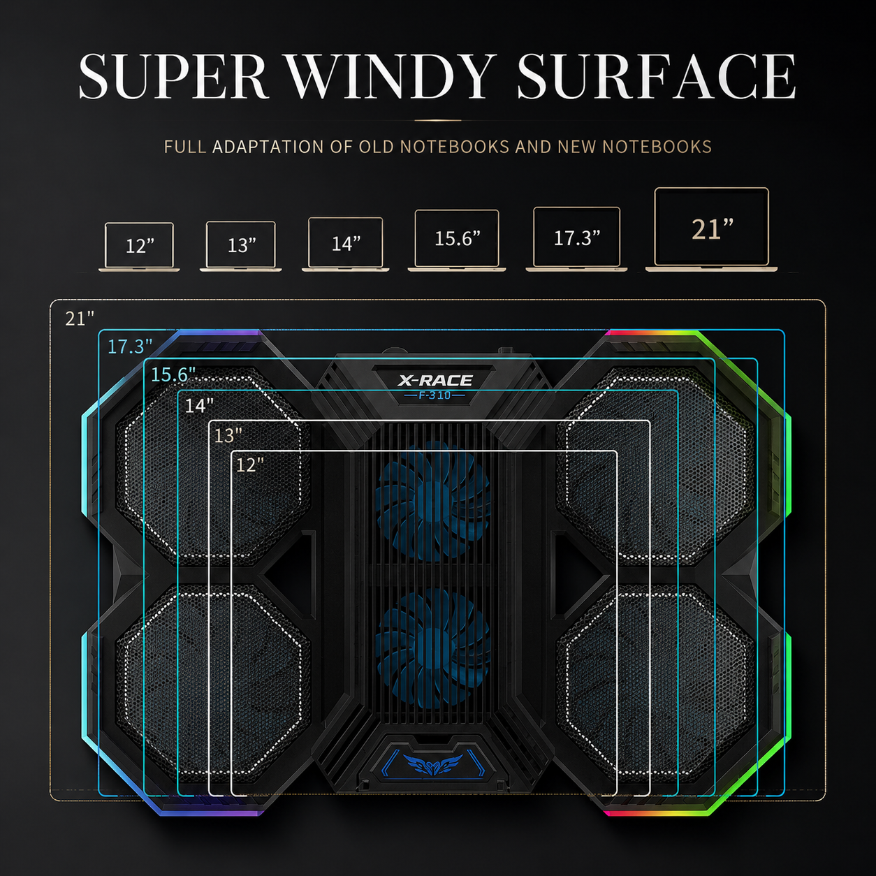 Premium Laptop Cooling Pad RGB 6 Fan Adjustable Stand Gaming Notebook Cooler Ergonomic Heat Dissipation Support