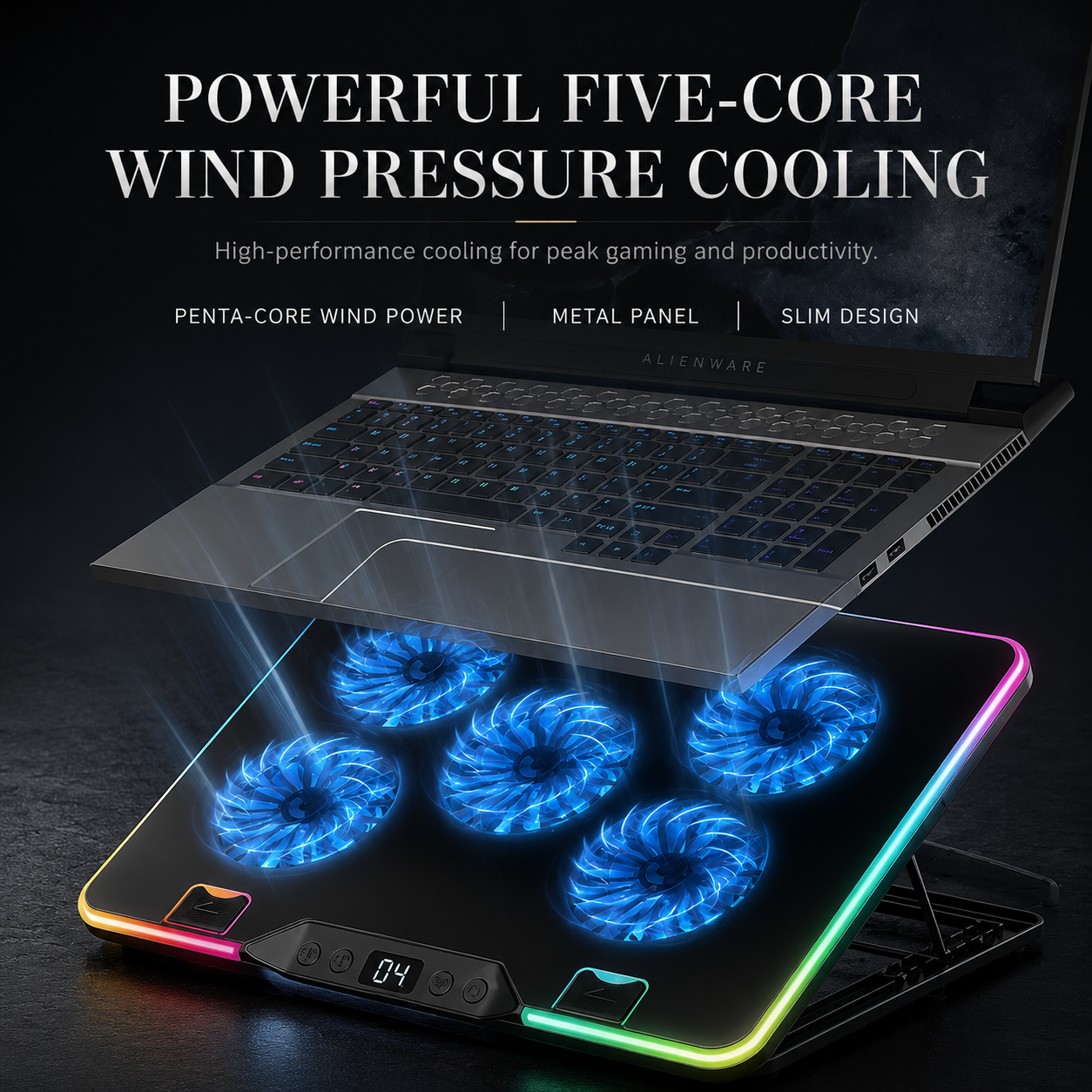 Premium Laptop Cooling Pad RGB 6 Fan Adjustable Stand Gaming Notebook Cooler Ergonomic Heat Dissipation Support