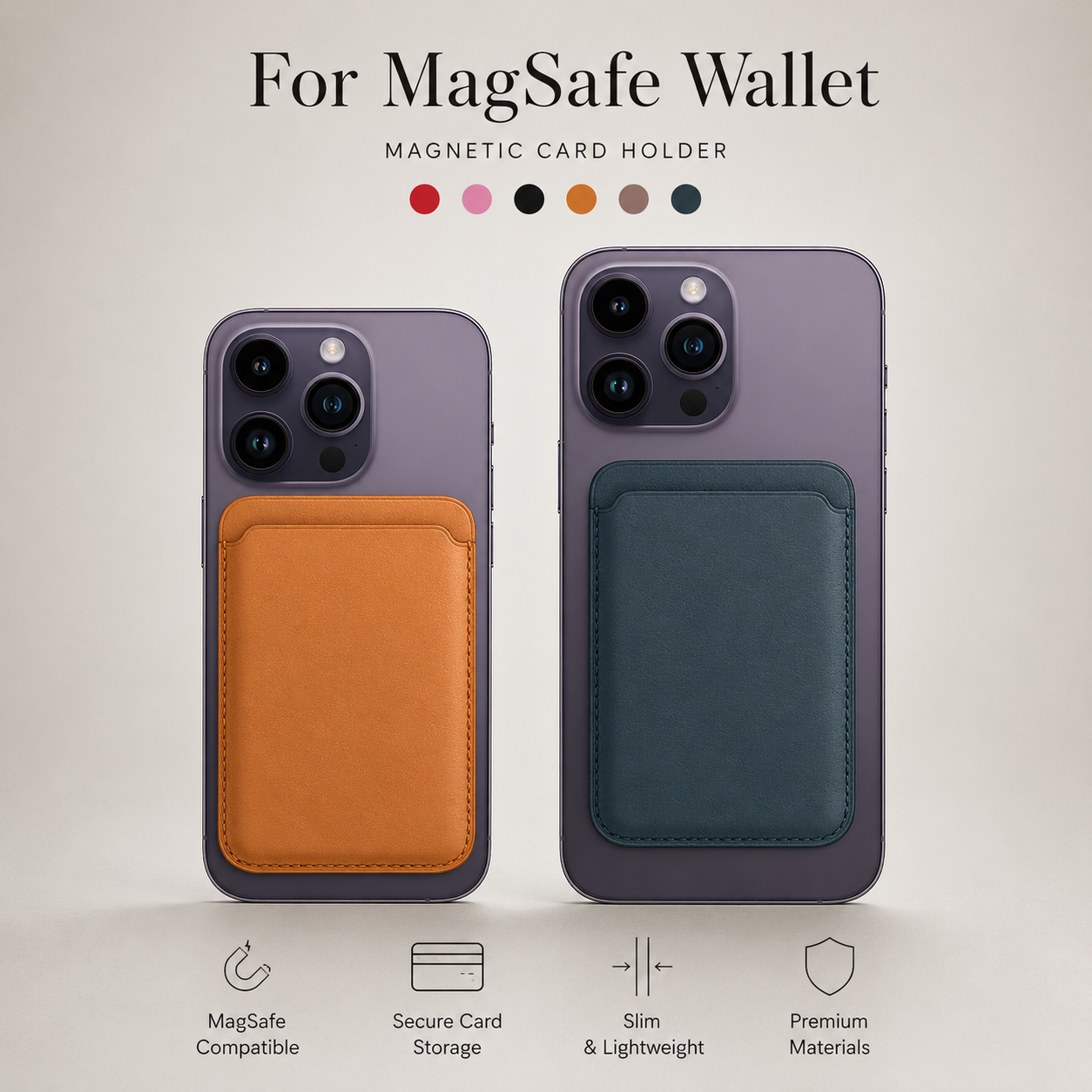 Premium MagSafe Wallet Magnetic Card Holder Slim Leather Phone Wallet Secure Detachable Card Storage Case