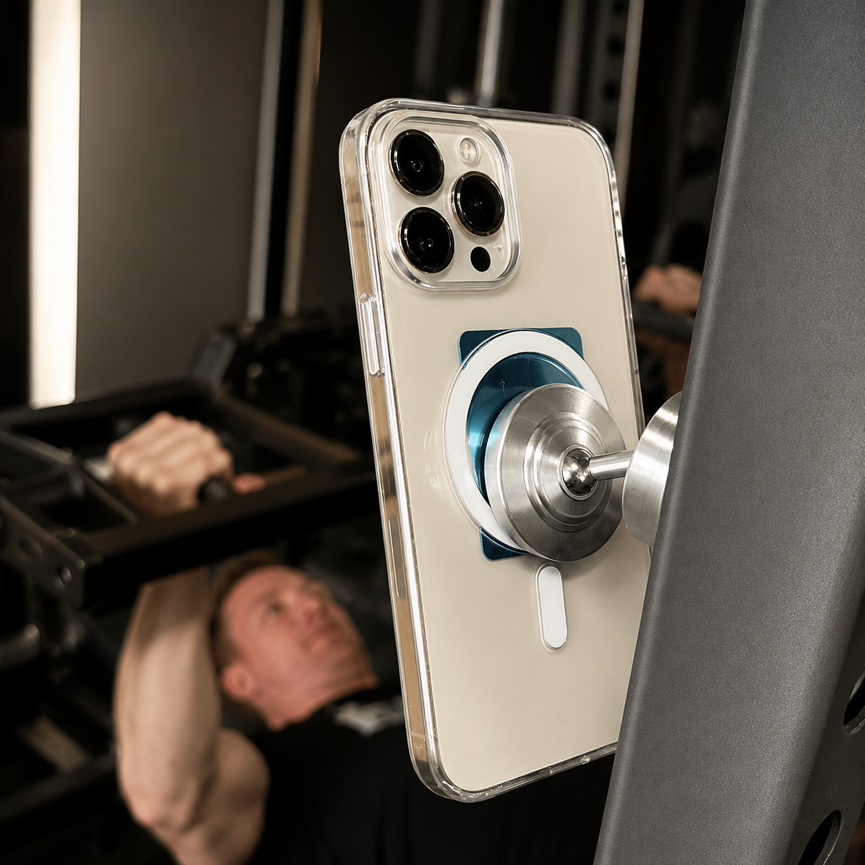 Premium Magnetic Phone Holder Dual Magnet 360 Rotation Gym Mount Secure Grip Smartphone Fitness Training Stand Compatible