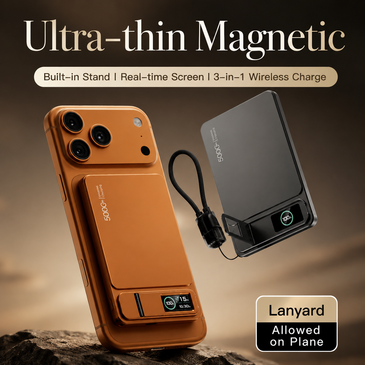 Premium Magnetic Wireless Power Bank Portable Charger Fast Charging MagSafe Compatible Digital Display Phone Stand