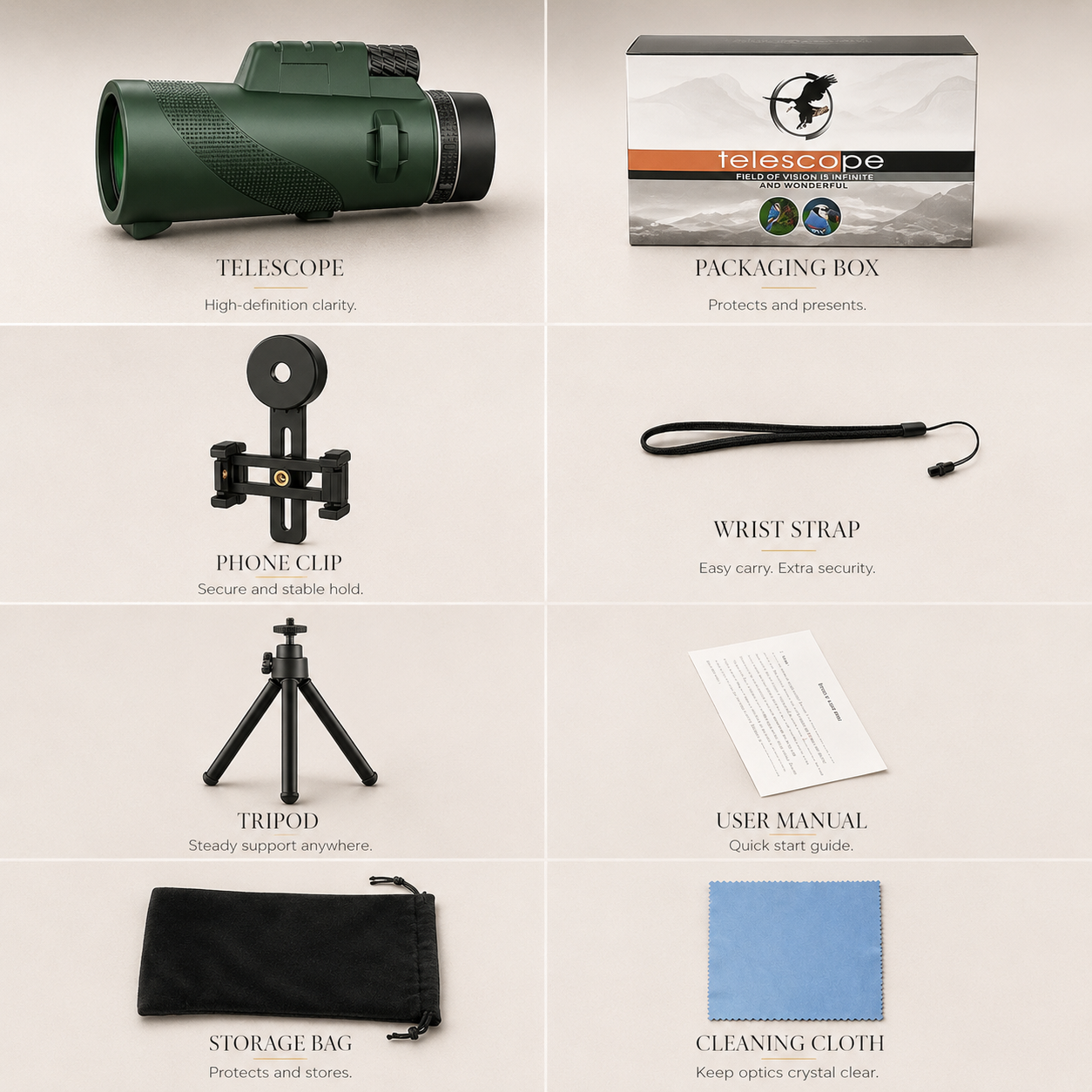 Premium Monocular Telescope HD Zoom Long Range Viewing Portable Folding Outdoor Travel Scope Smartphone Compatible