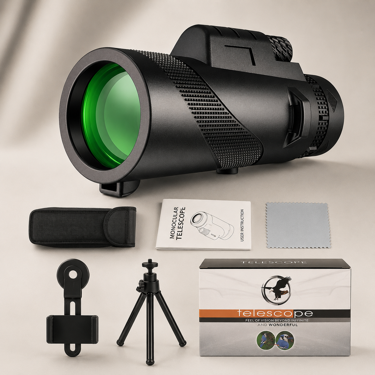 Premium Monocular Telescope HD Zoom Long Range Viewing Portable Folding Outdoor Travel Scope Smartphone Compatible