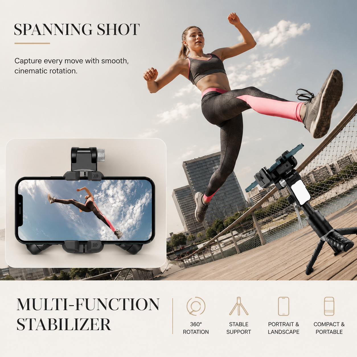 Premium Phone Gimbal Smartphone Stabilizer Selfie Stick Tripod Bluetooth Remote 360 Rotation Video Photography Holder