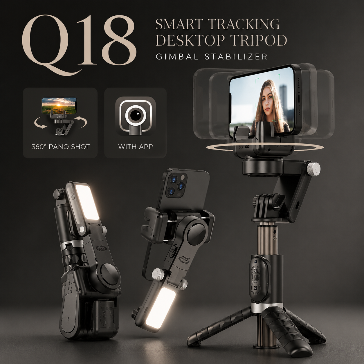 Premium Phone Gimbal Smartphone Stabilizer Selfie Stick Tripod Bluetooth Remote 360 Rotation Video Photography Holder