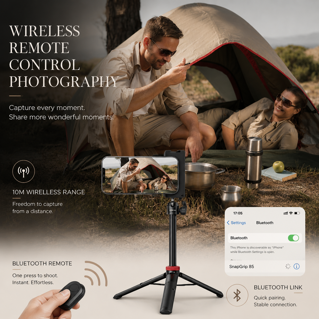 Premium Phone Holder MagSafe Compatible Magnetic Grip Bluetooth Remote Smartphone Mount Photography Video Recording Stand
