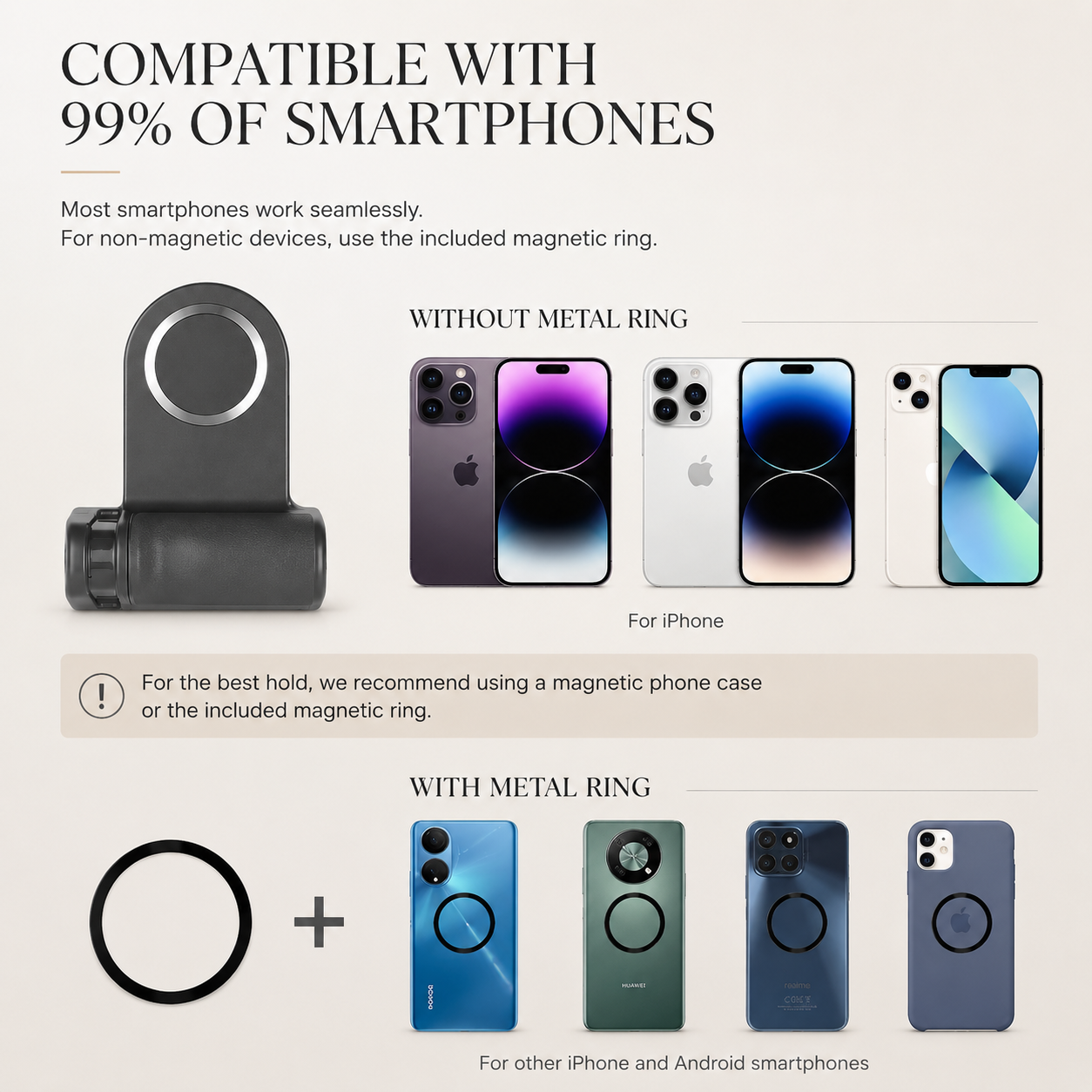Premium Phone Holder MagSafe Compatible Magnetic Grip Bluetooth Remote Smartphone Mount Photography Video Recording Stand