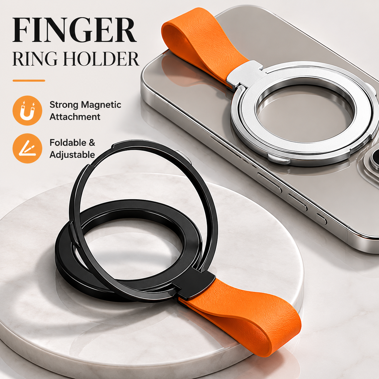 Premium Phone Ring Holder MagSafe Compatible Magnetic Grip Strap Stand Detachable Smartphone Finger Holder Secure Grip