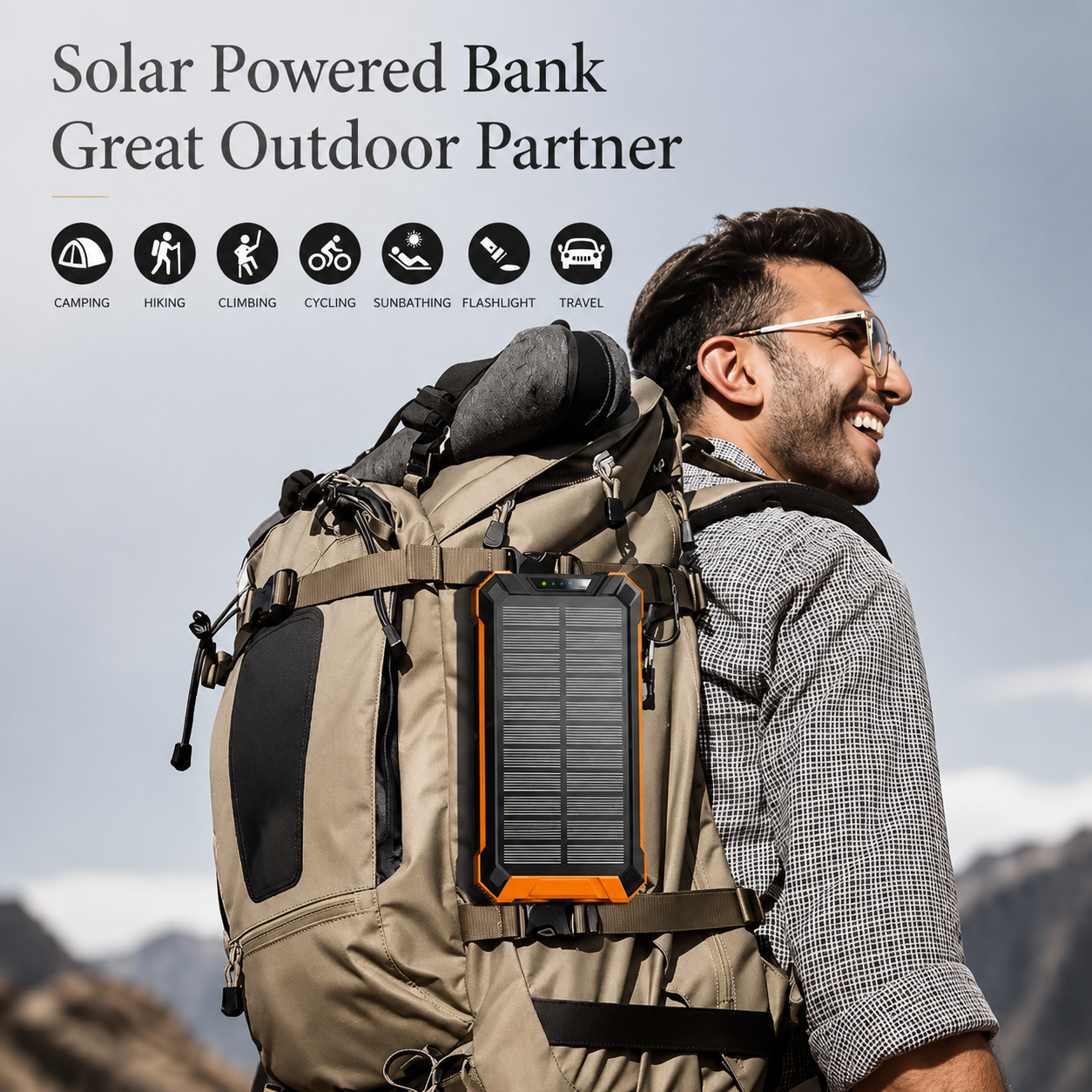 Premium Power Bank 20000mAh Solar Charger Fast Charging Portable Battery Pack LED Flashlight Travel Charger