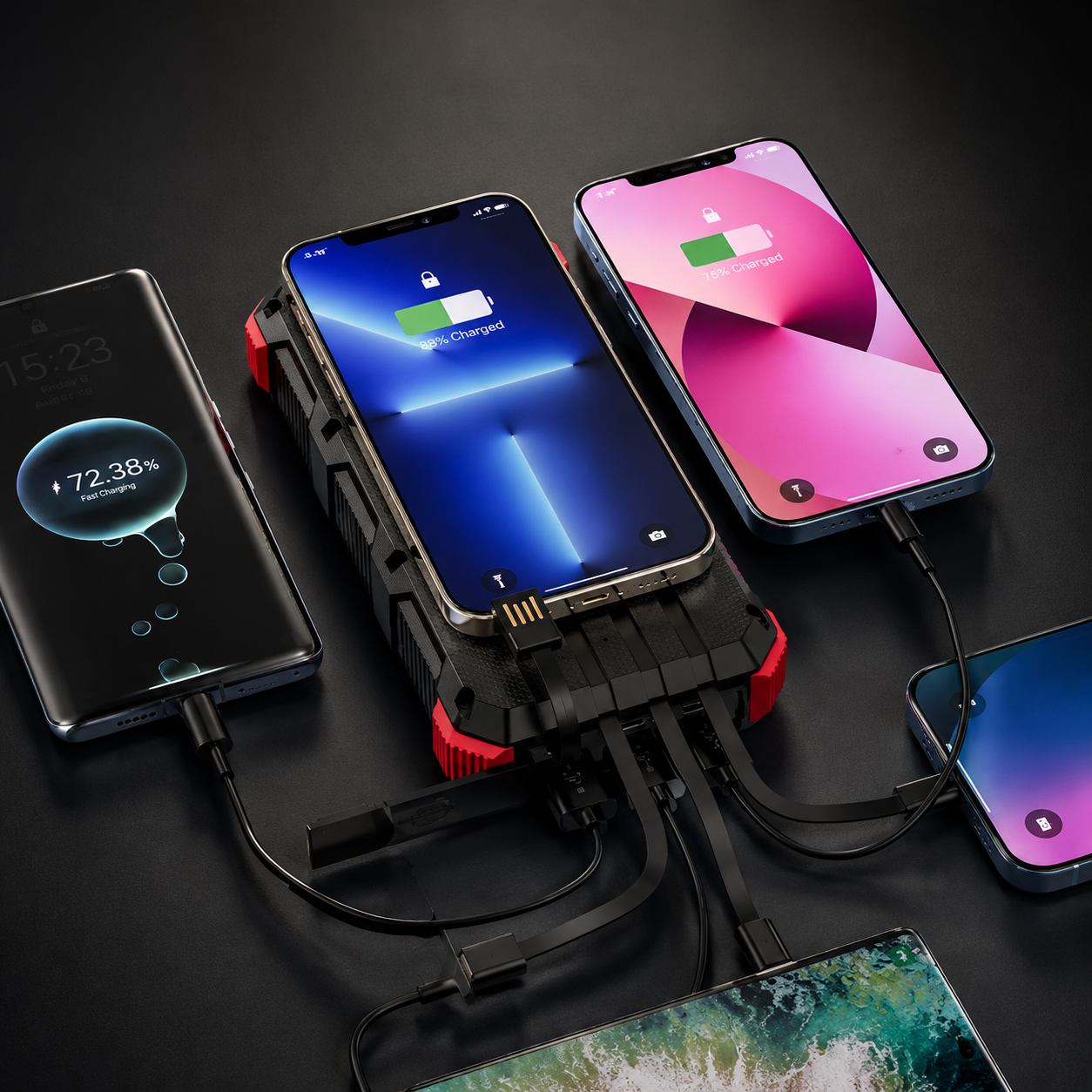 Premium Power Bank 20000mAh Solar Charger Fast Charging Portable Battery Pack LED Flashlight Travel Charger
