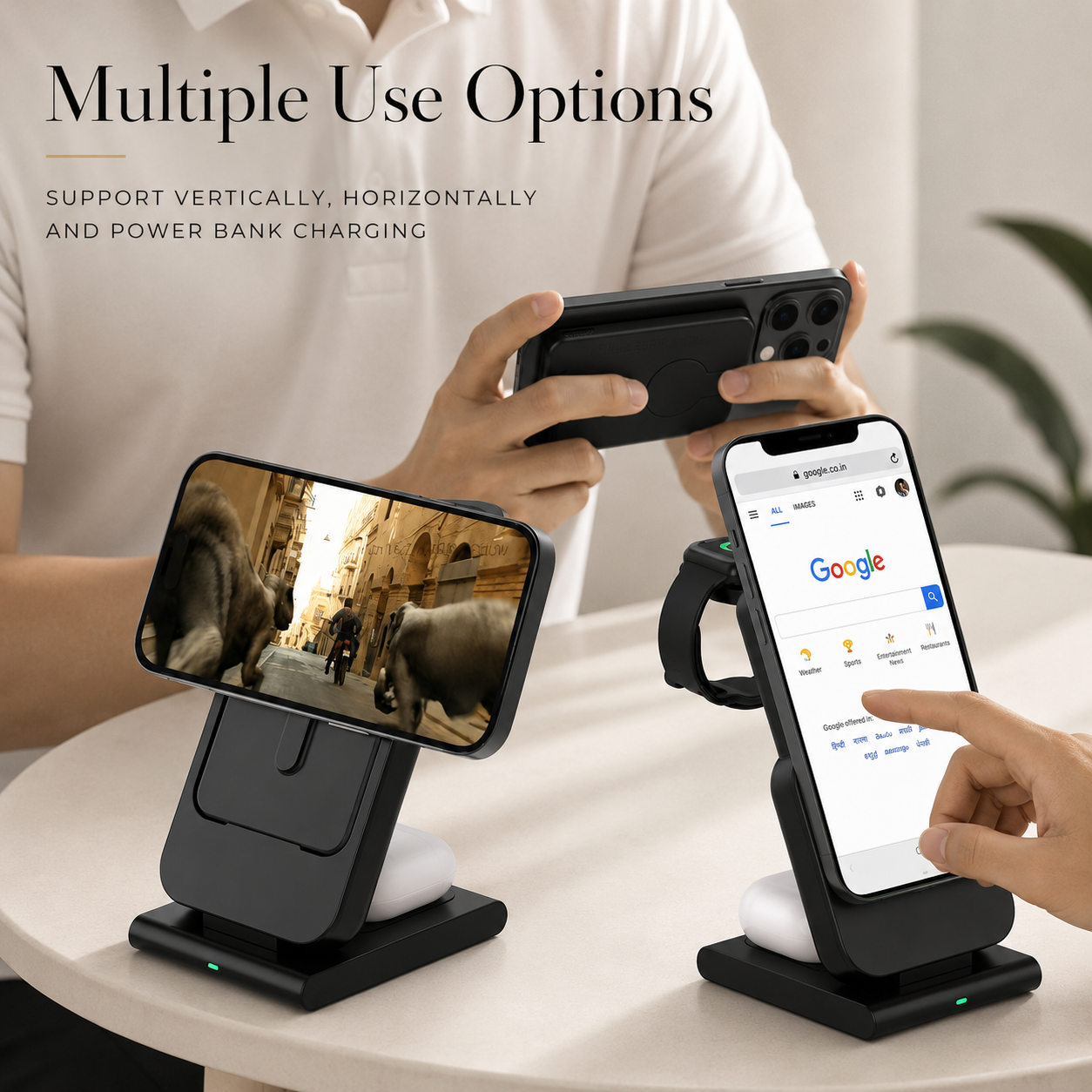 Premium Power Bank MagSafe Compatible 3 In 1 Wireless Charger Portable Magnetic Battery Smartphone Watch Earbuds Charging Station