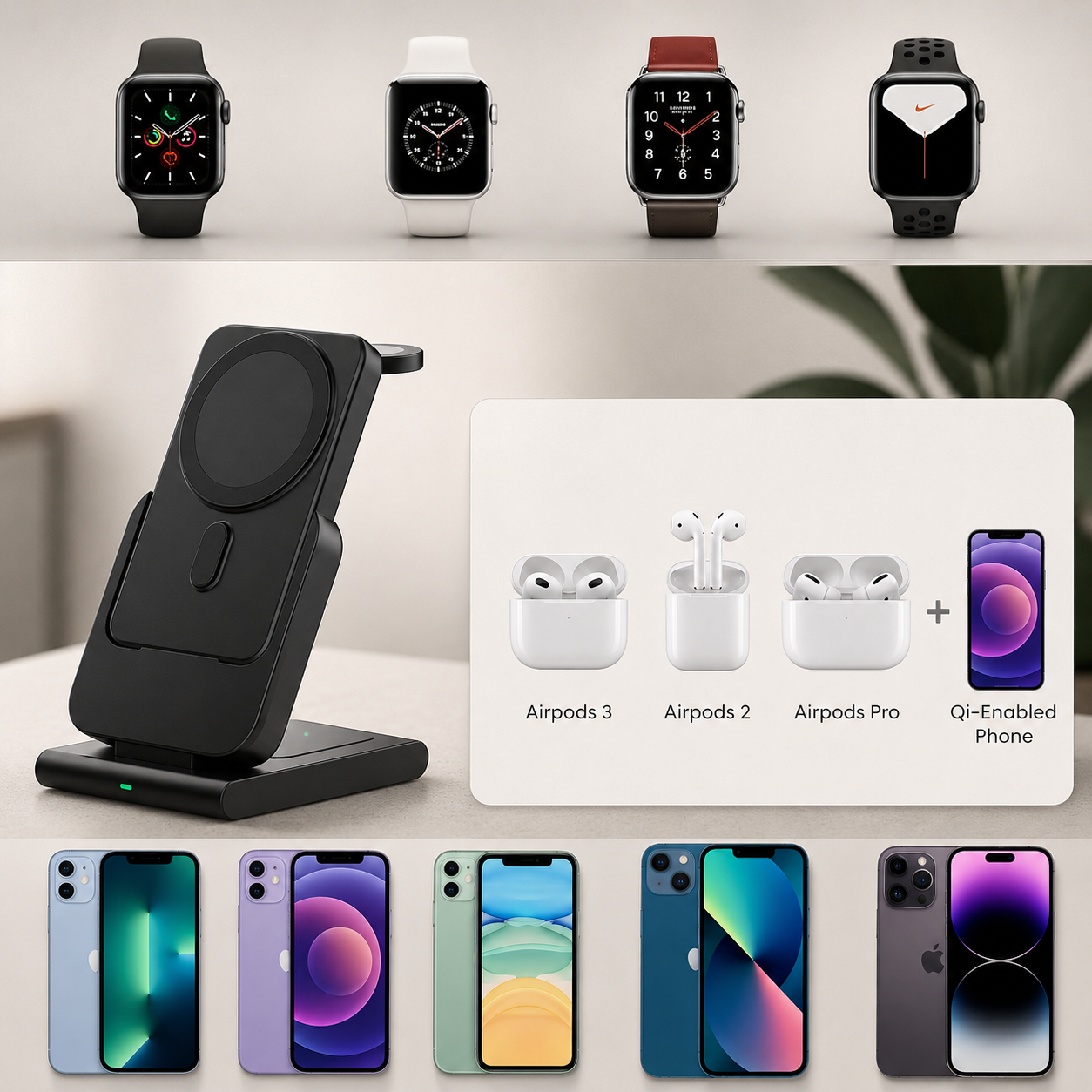 Premium Power Bank MagSafe Compatible 3 In 1 Wireless Charger Portable Magnetic Battery Smartphone Watch Earbuds Charging Station