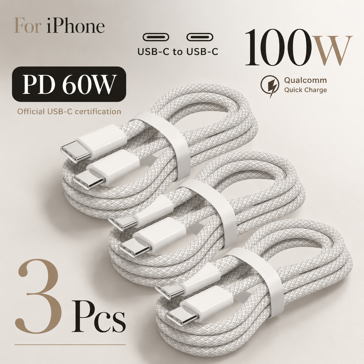 Premium USB-C to USB-C Charging Cable 100W Fast Charging Power Delivery High Speed Stable Power Transfer Durable Design