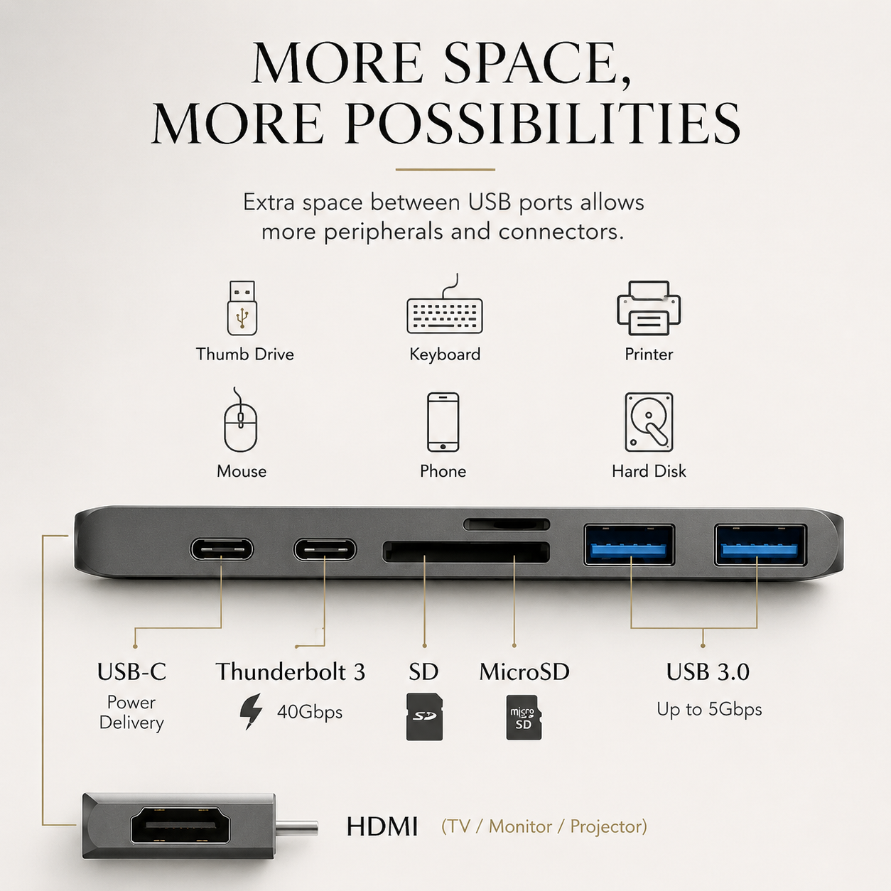 Premium USB C Hub HDMI 4K Adapter Thunderbolt Compatible USB 3 1 Multiport Dock PD Charging SD Reader Laptop Adapter