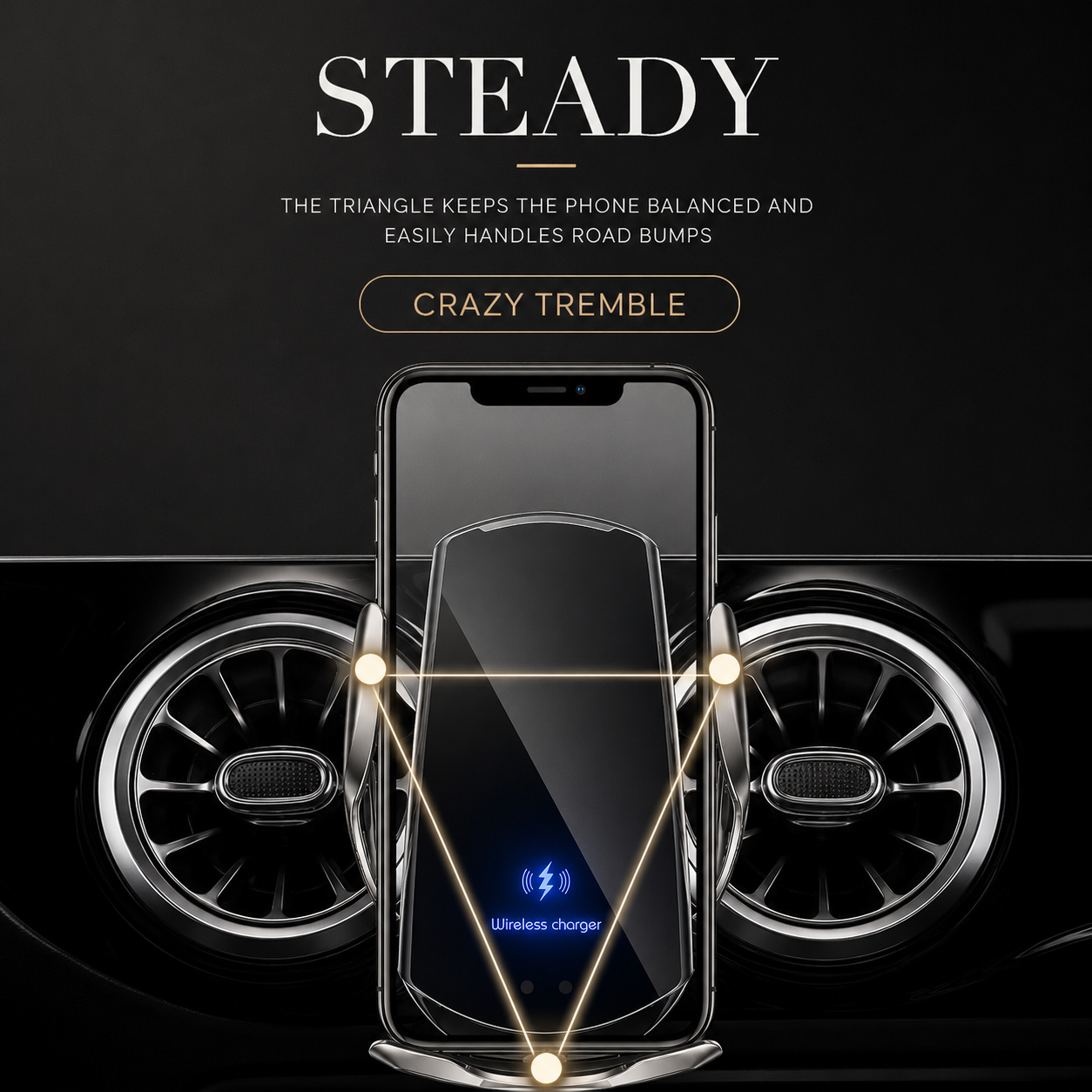 Premium Wireless Car Charger Fast Charging Magnetic Phone Mount Infrared Auto Clamp USB C LED Display Compatible Dock