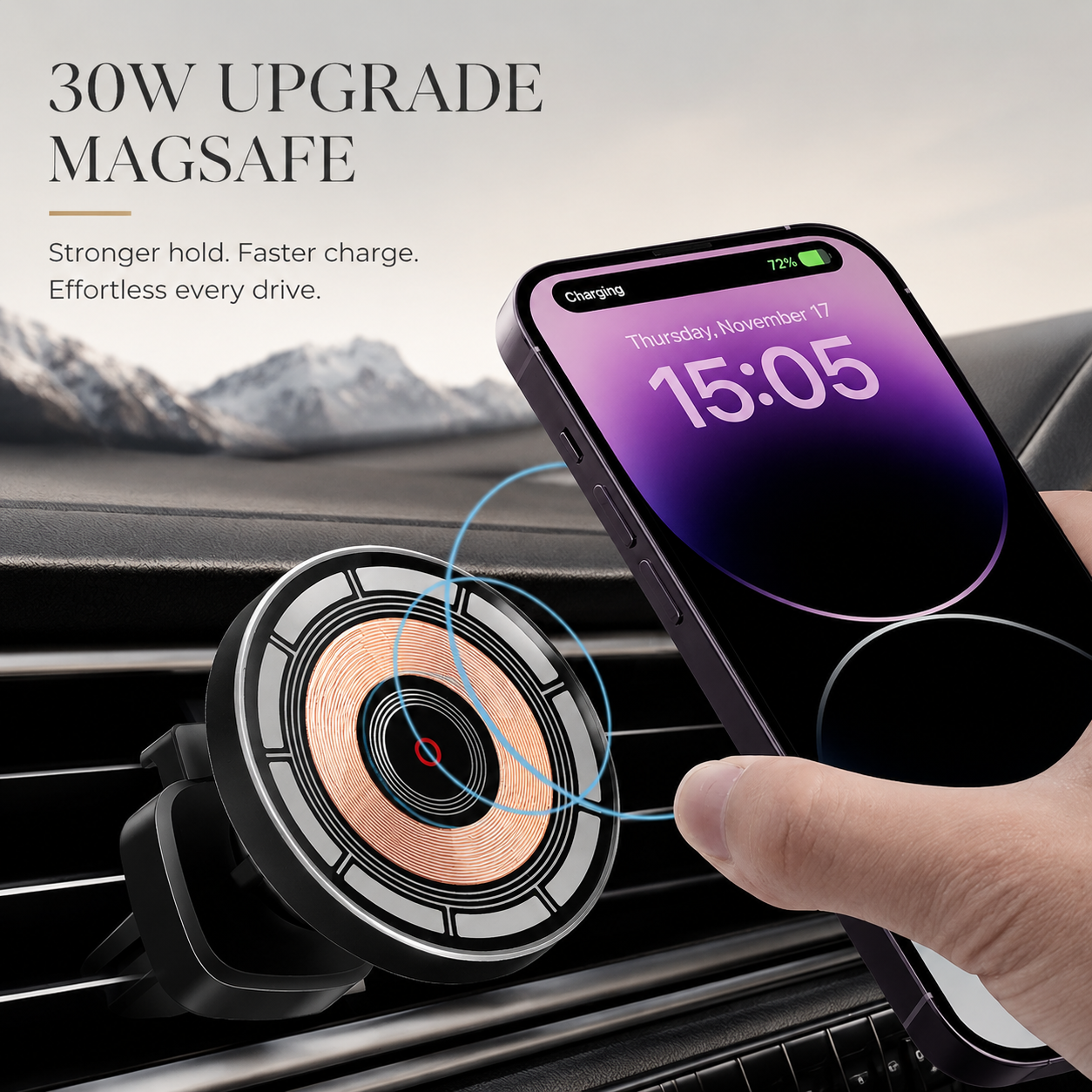 Premium Wireless Car Charger MagSafe Compatible Fast Charging Magnetic Phone Mount Dashboard Vent Holder Wireless Charging Dock