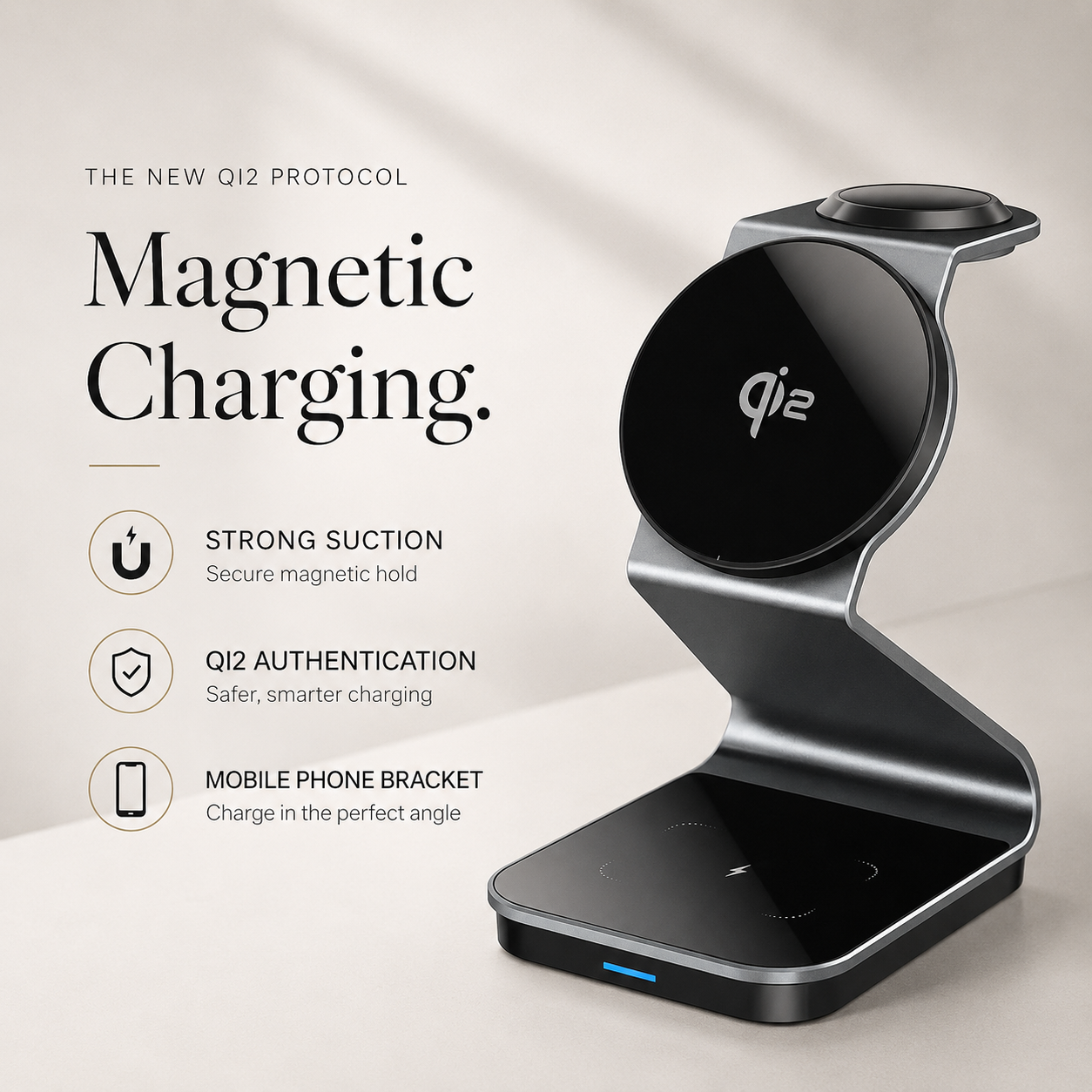 Premium Wireless Charger 3 In 1 Foldable MagSafe Compatible Fast Charging Aluminum Dock Station Magnetic Multi Device Charging Stand