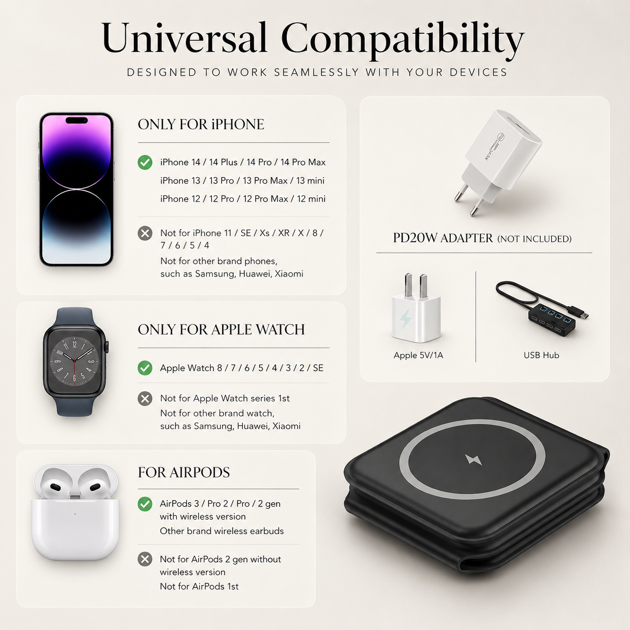 Premium Wireless Charger 3 In 1 Foldable MagSafe Compatible Fast Charging Aluminum Dock Station Magnetic Multi Device Charging Stand