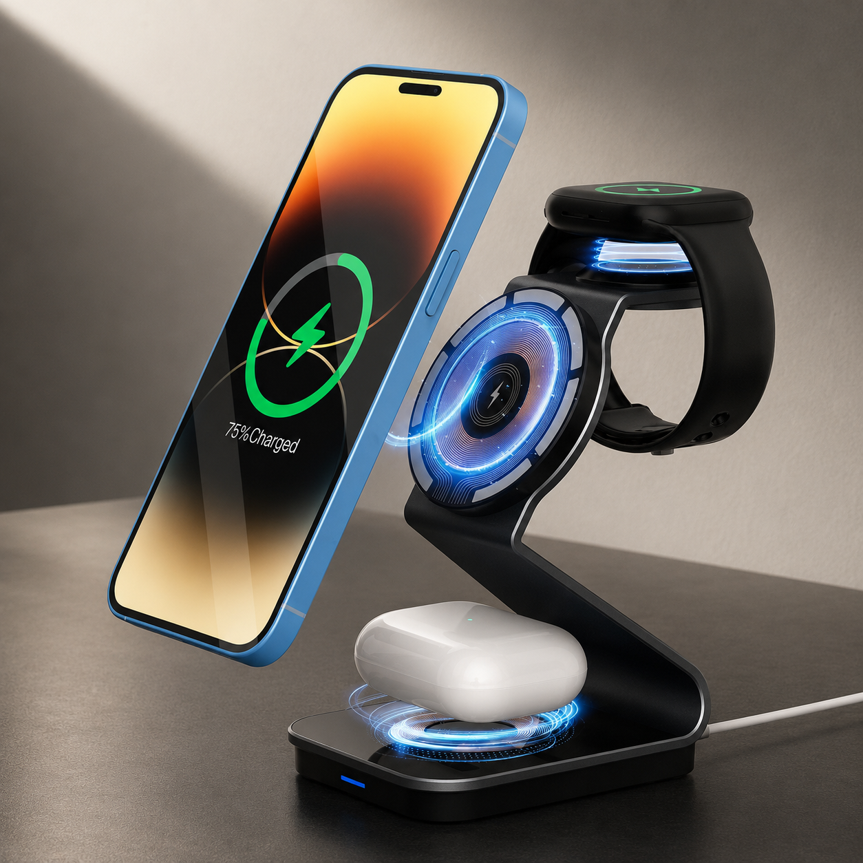 Premium Wireless Charger 3 In 1 Foldable MagSafe Compatible Fast Charging Aluminum Dock Station Magnetic Multi Device Charging Stand