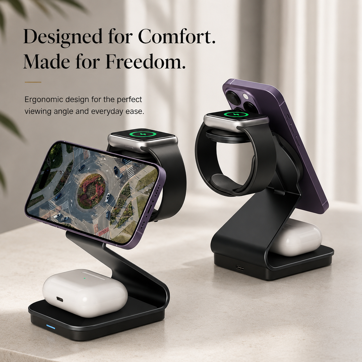 Premium Wireless Charger 3 In 1 Foldable MagSafe Compatible Fast Charging Aluminum Dock Station Magnetic Multi Device Charging Stand