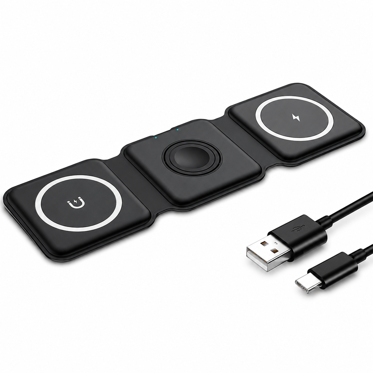 Premium Wireless Charger 3 In 1 Foldable MagSafe Compatible Fast Charging Station Magnetic Portable Charging Dock Smartphone Watch Earbuds