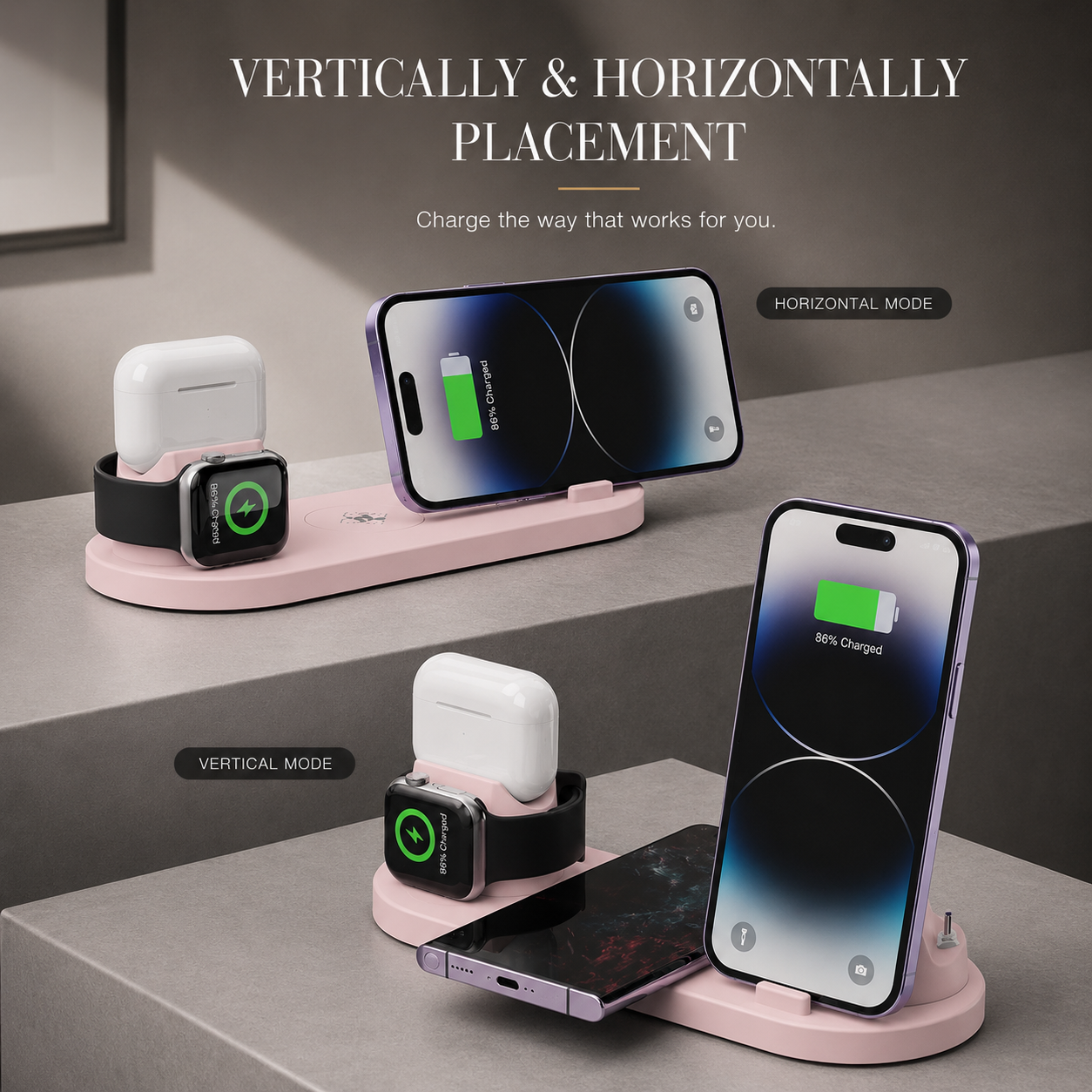Premium Wireless Charger 7 In 1 Fast Charging Station Foldable Multi Device Charging Dock Smartphone Watch Earbuds Compatible